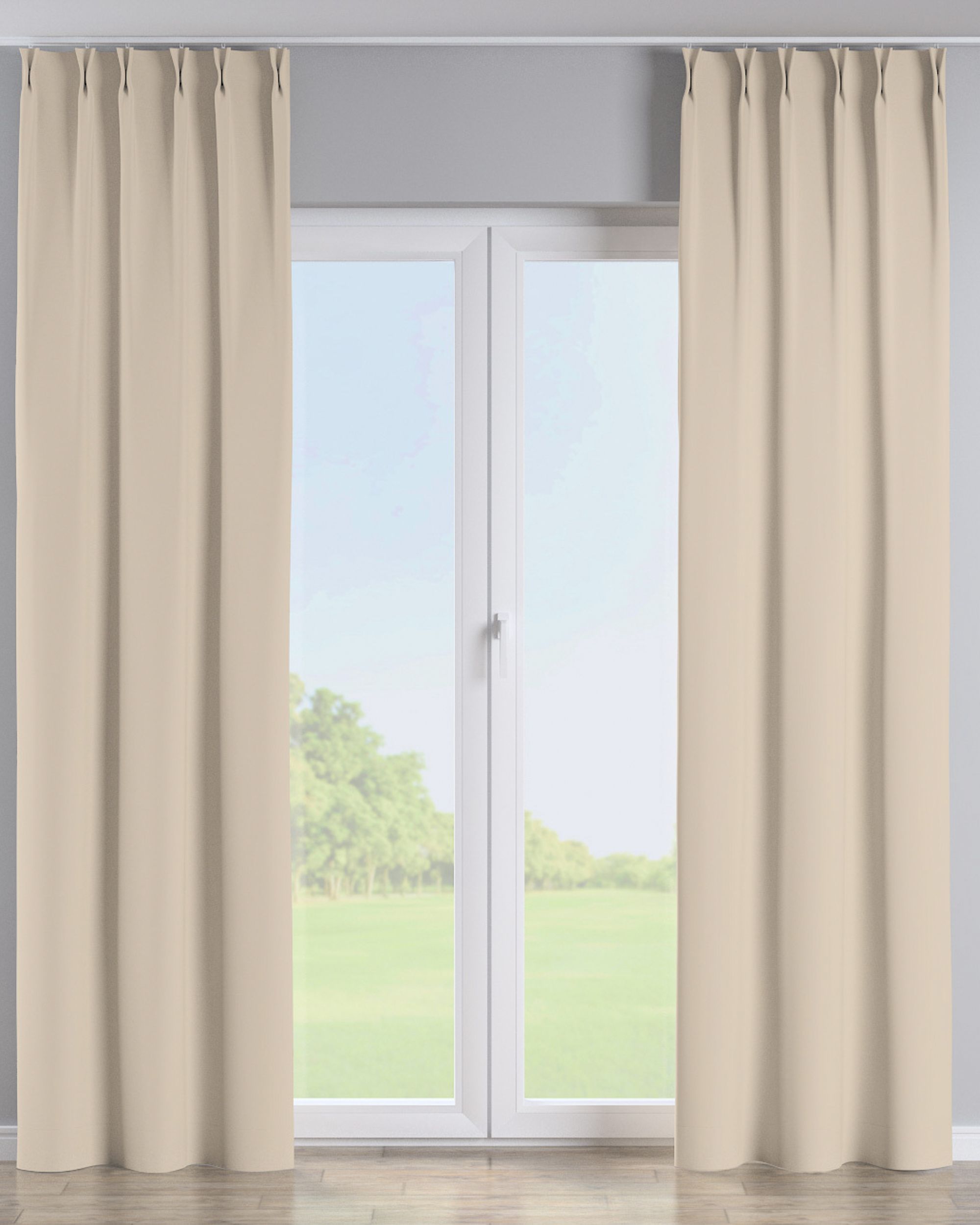 Vorhang mit flämischen 2-er Falten Farbe beige Stoff verdunkelnd