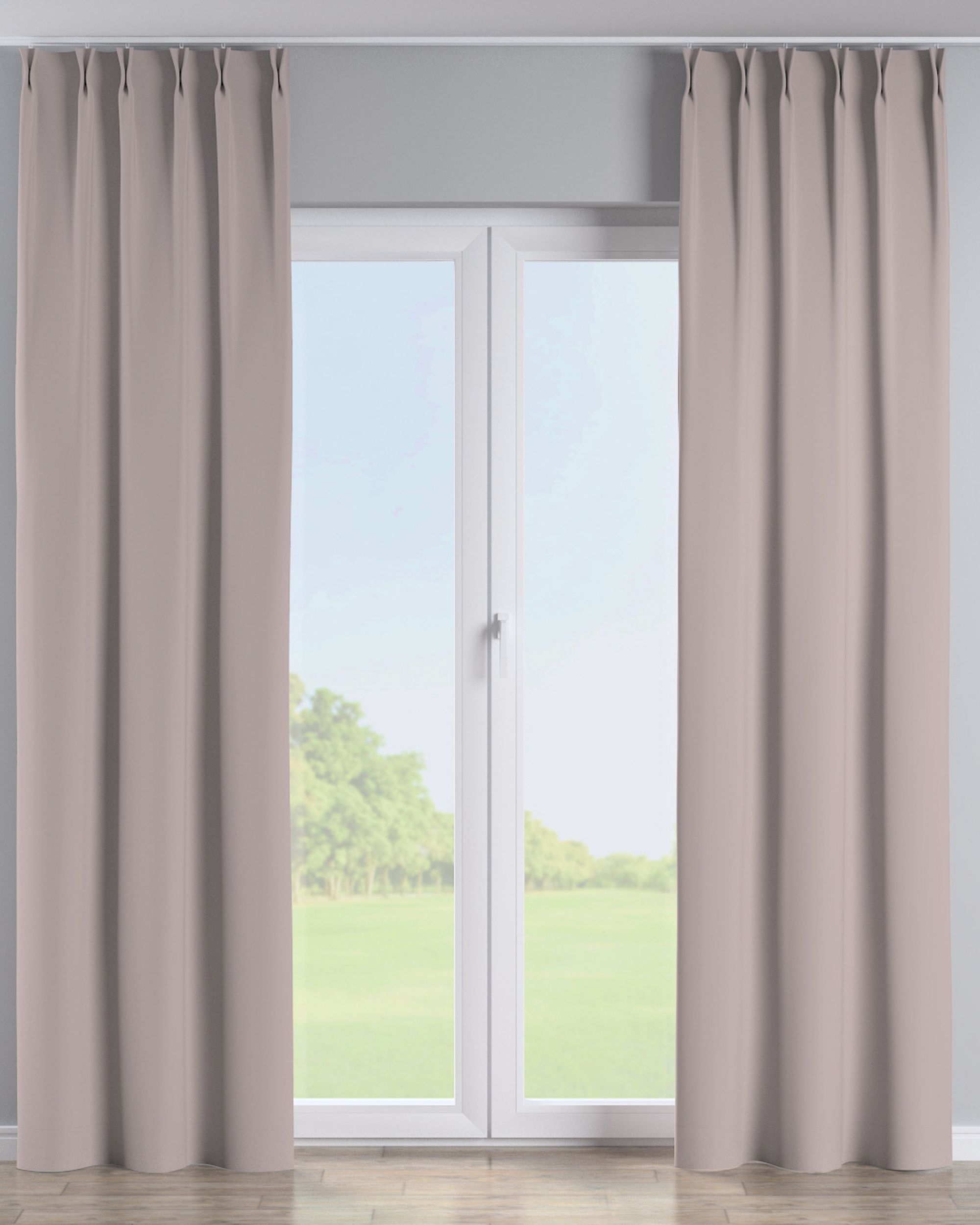 Vorhang mit flämischen 2-er Falten Farbe beige Stoff verdunkelnd