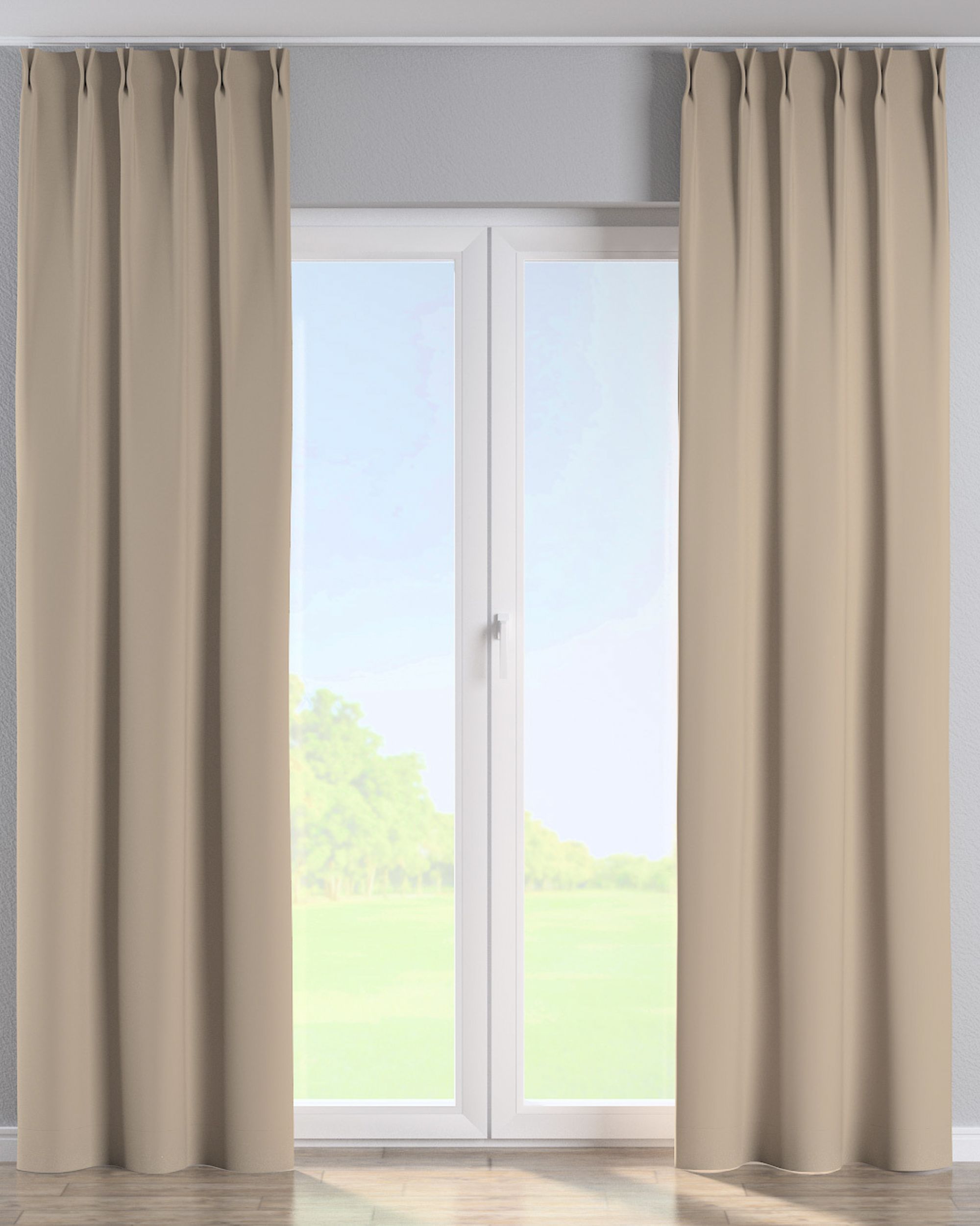 Vorhang mit flämischen 2-er Falten Farbe beige Stoff verdunkelnd