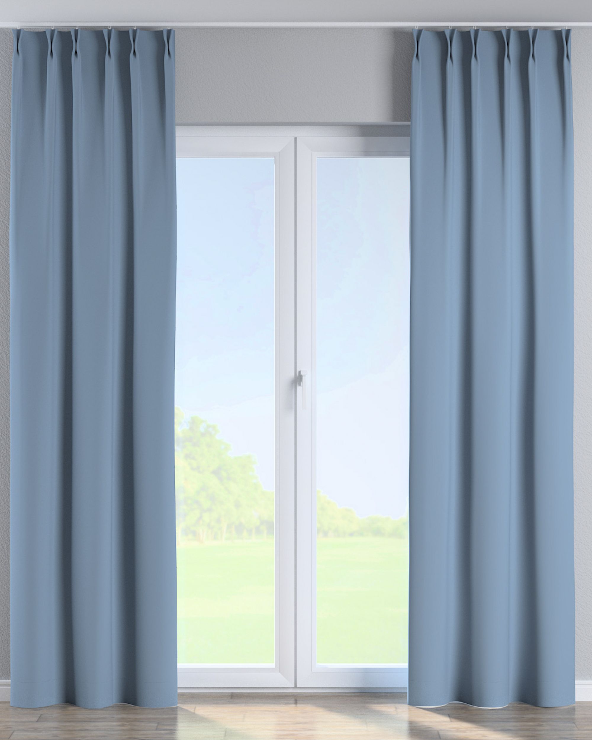 Vorhang mit flämischen 2-er Falten Farbe blau Stoff verdunkelnd