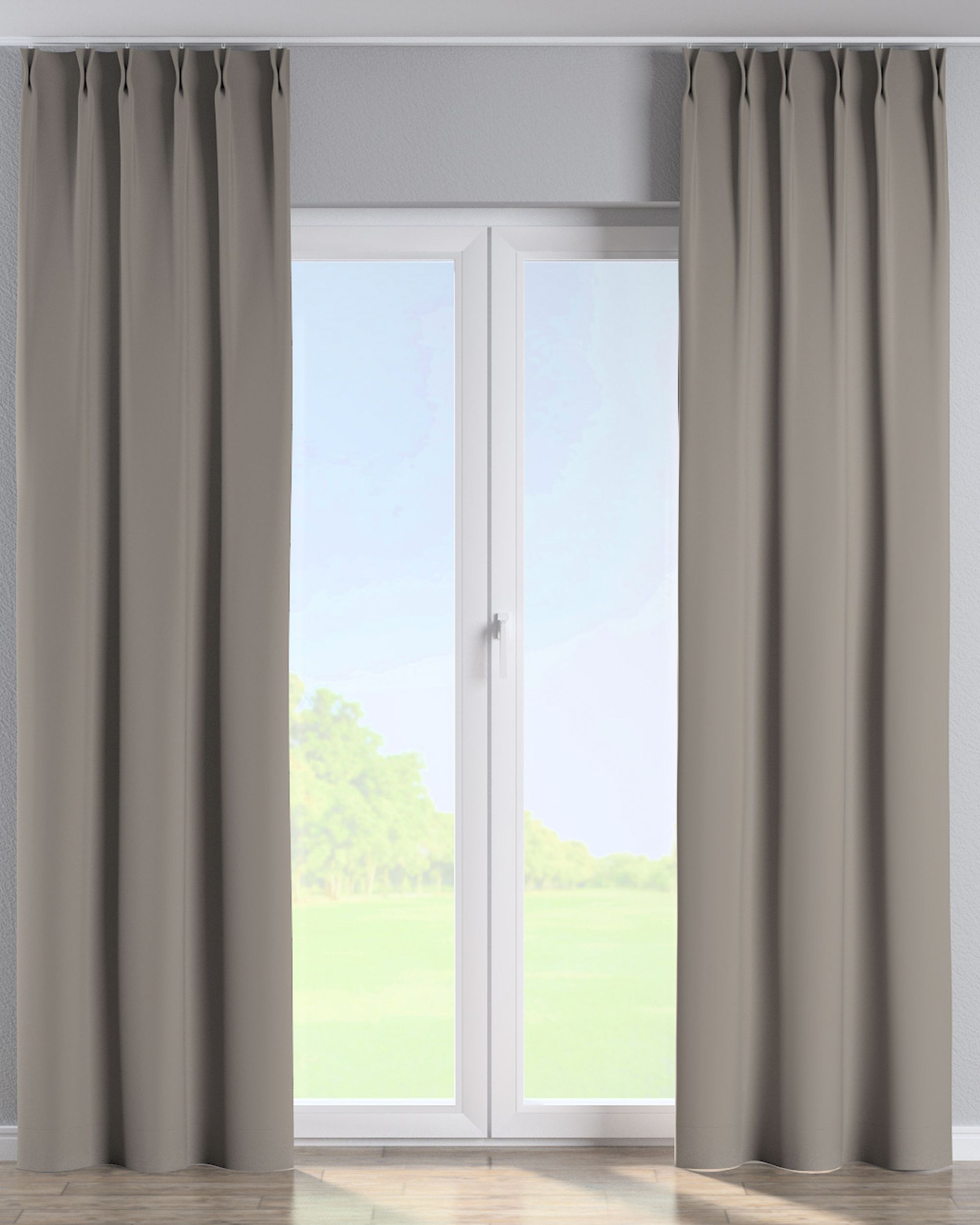 Vorhang mit flämischen 2-er Falten Farbe beige Stoff verdunkelnd