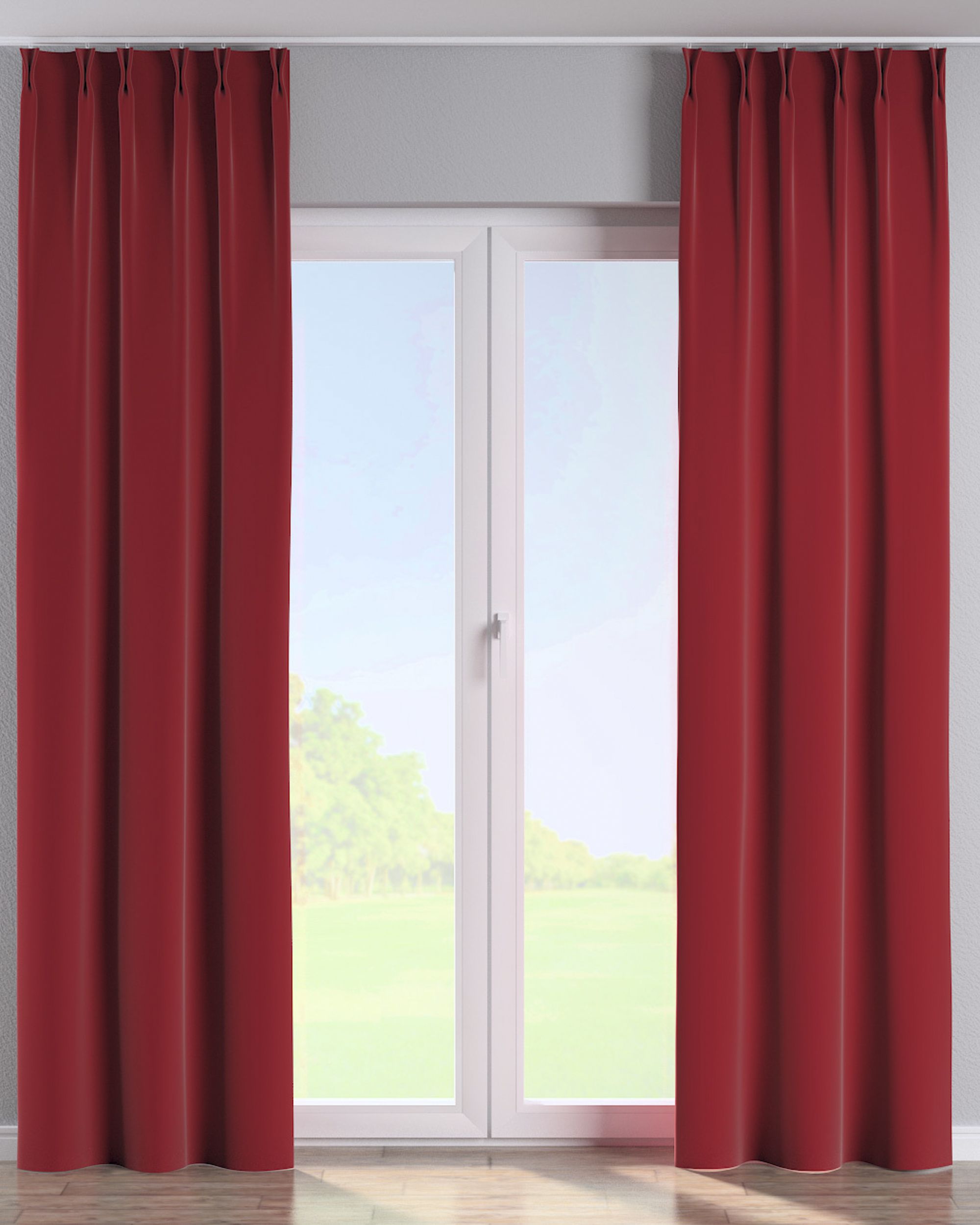 Vorhang mit flämischen 2-er Falten Farbe rot Stoff glänzend, samt