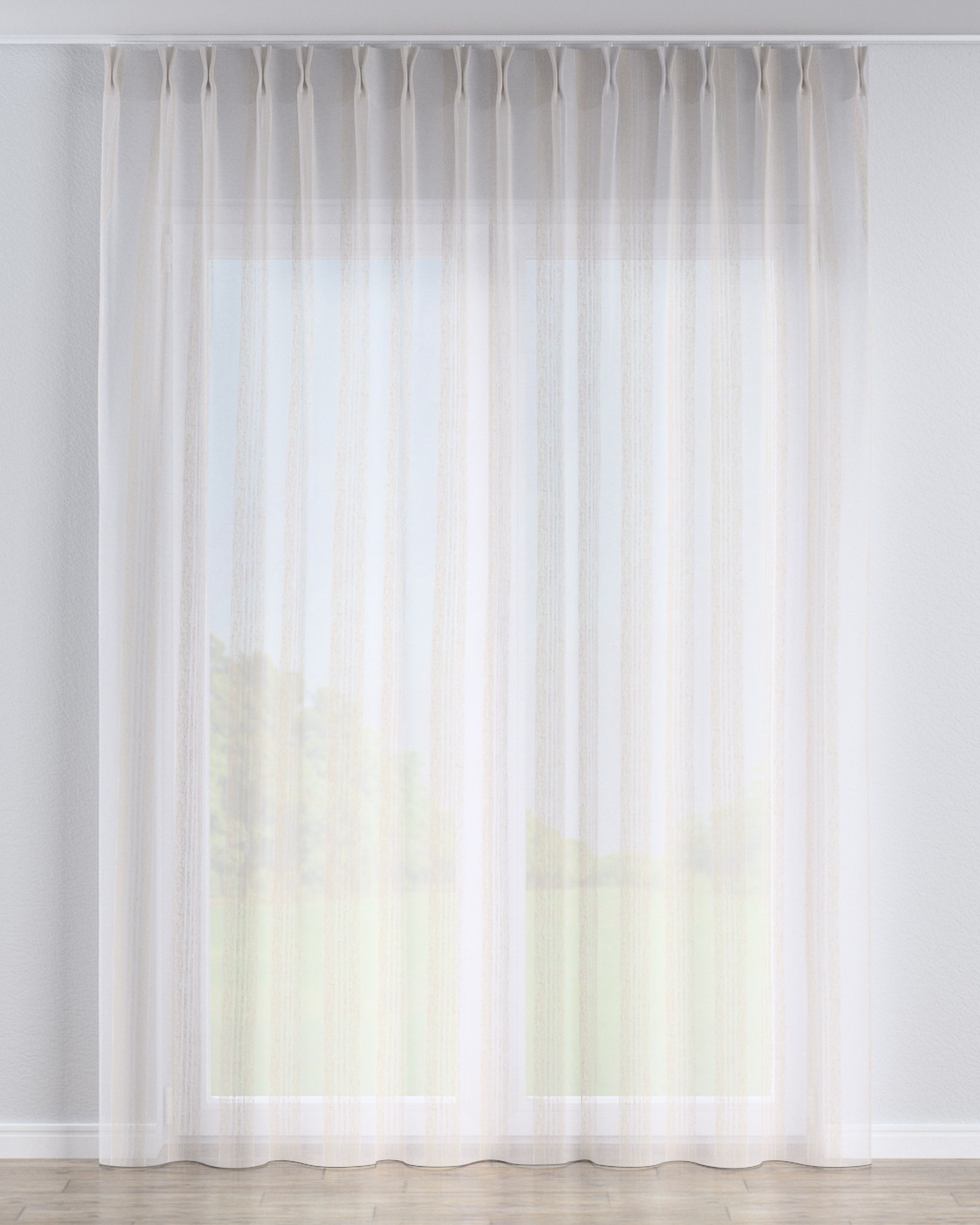 Gardine mit flämischen 2-er Falten Farbe creme Stoff halbtransparent, strukturiert, gemustert