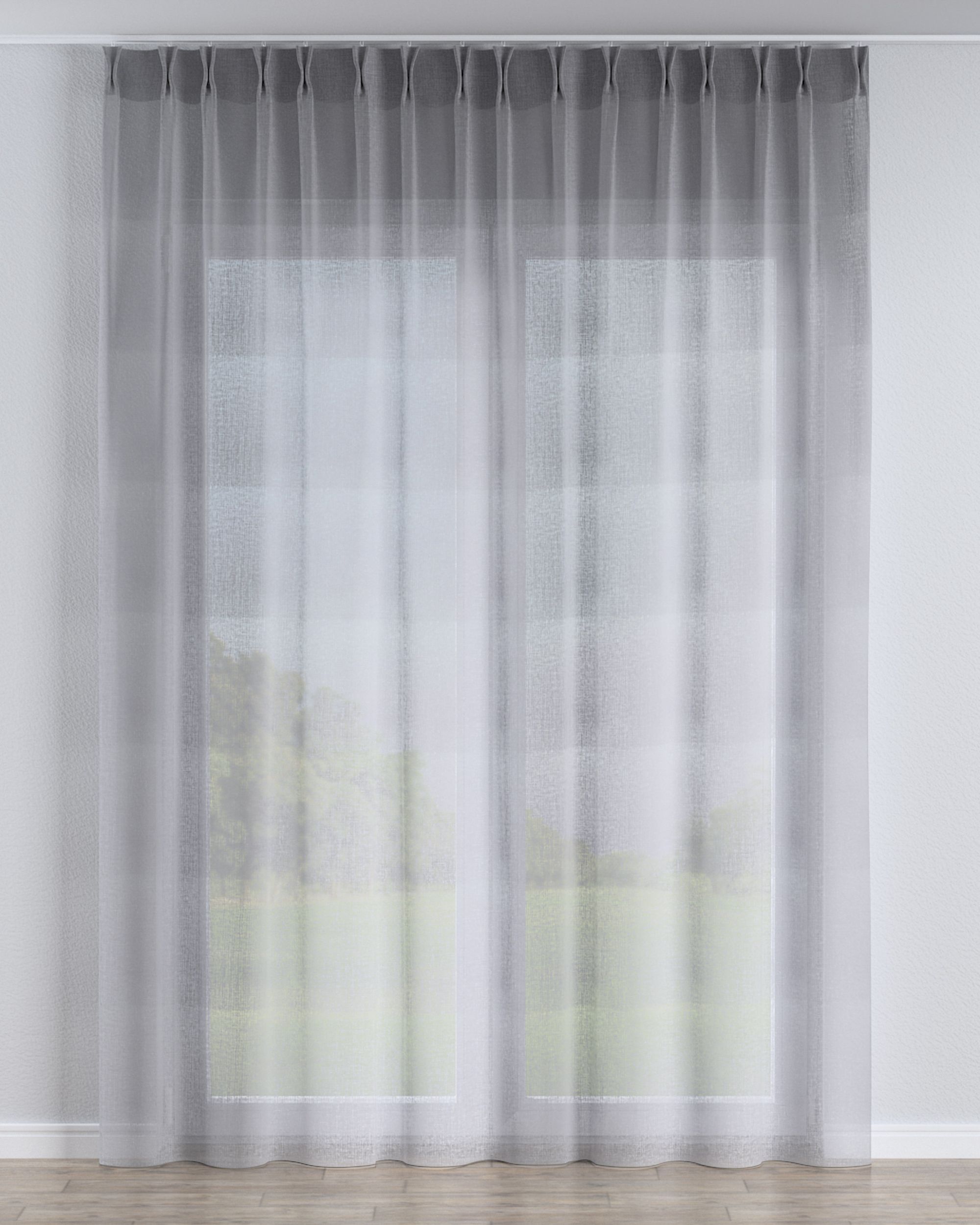Gardine mit flämischen 2-er Falten Farbe grau Stoff halbtransparent, strukturiert