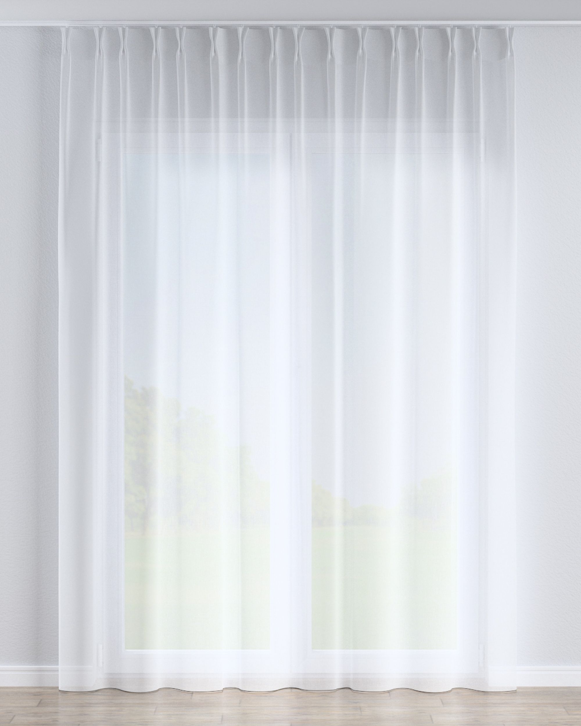Gardine mit flämischen 2-er Falten Farbe weiß Stoff halbtransparent, strukturiert