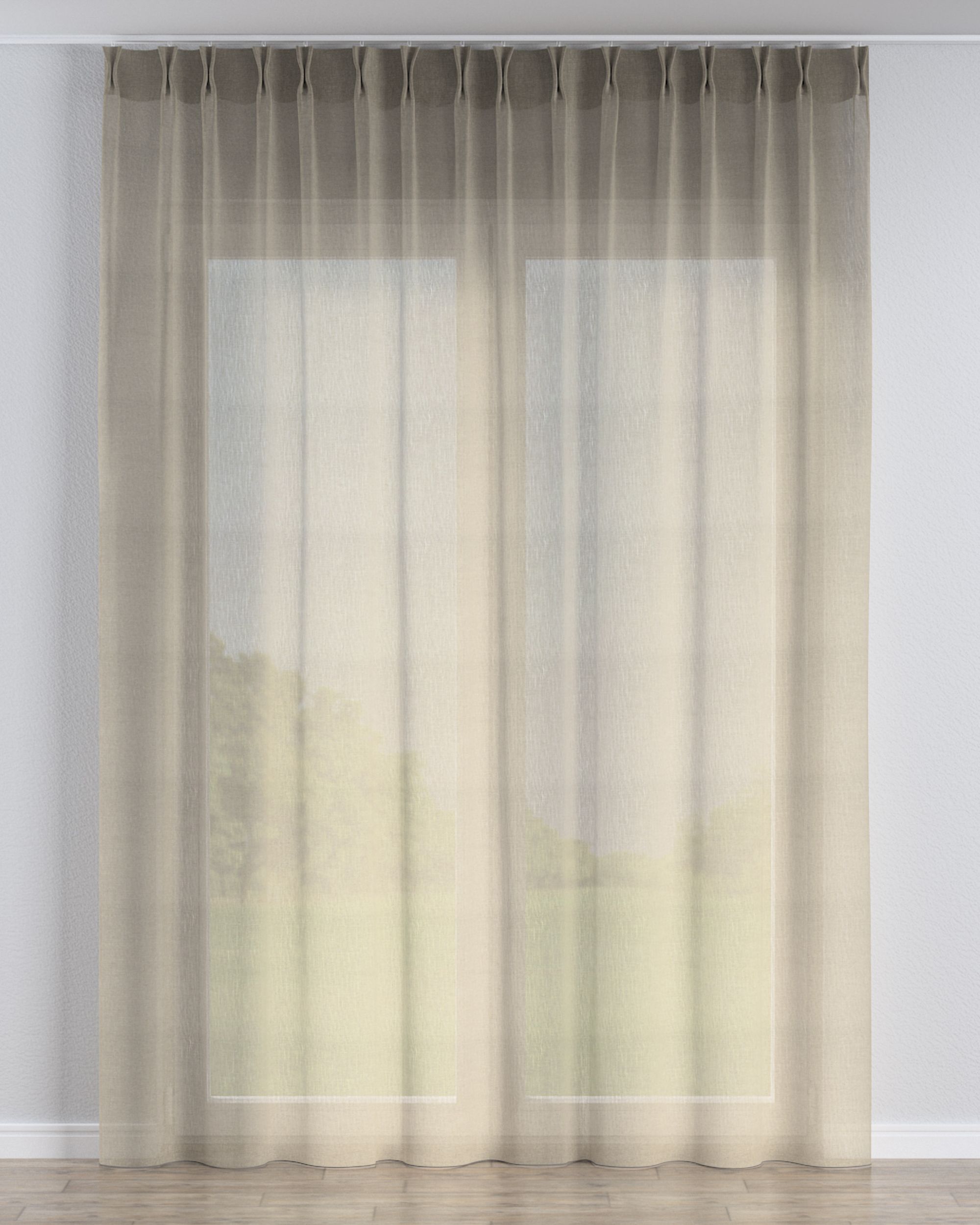Gardine mit flämischen 2-er Falten Farbe beige Stoff halbtransparent, strukturiert