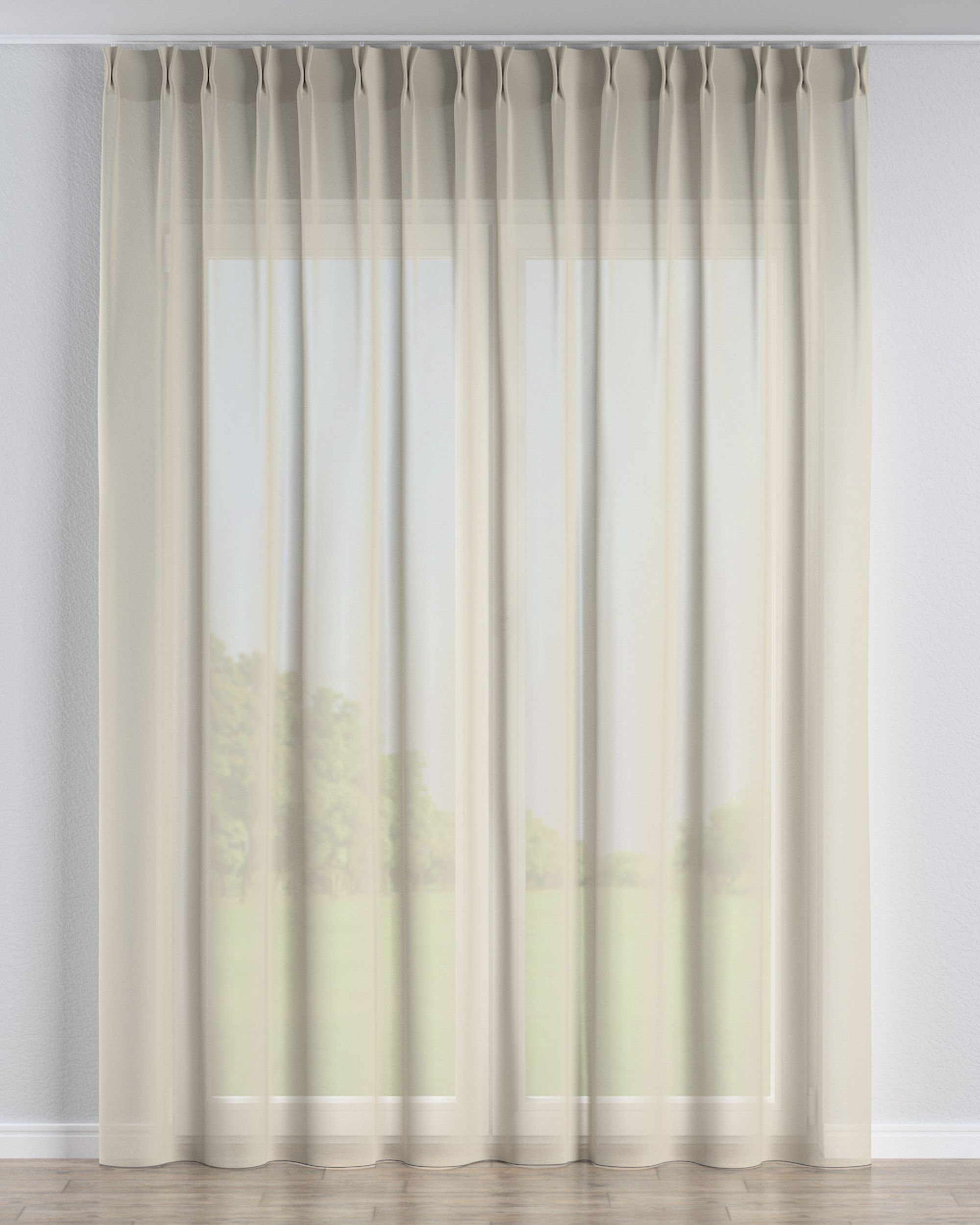 Gardine mit flämischen 2-er Falten Farbe beige Stoff halbtransparent, strukturiert