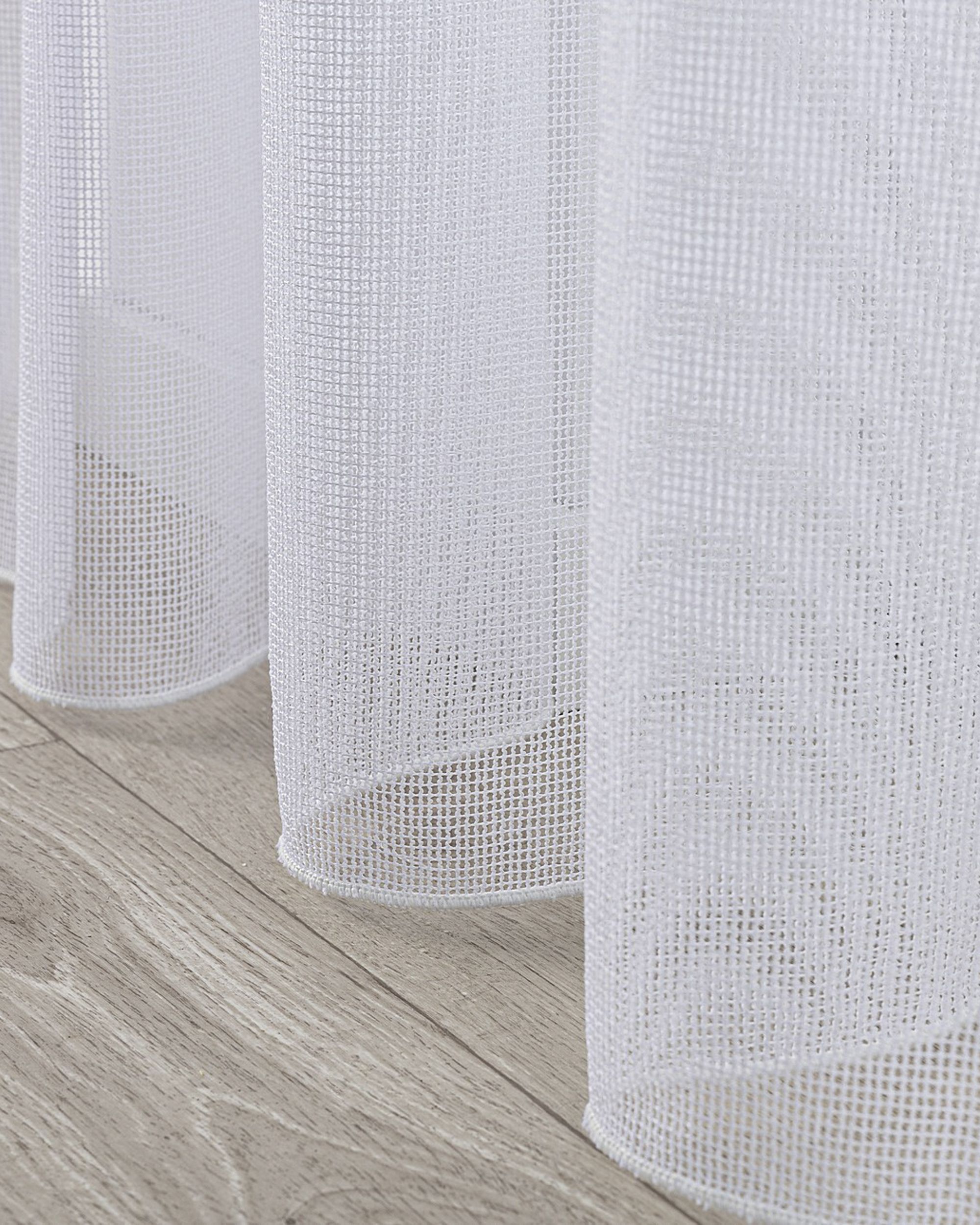 Gardine mit flämischen 2-er Falten Farbe weiß Stoff halbtransparent, strukturiert (hover)
