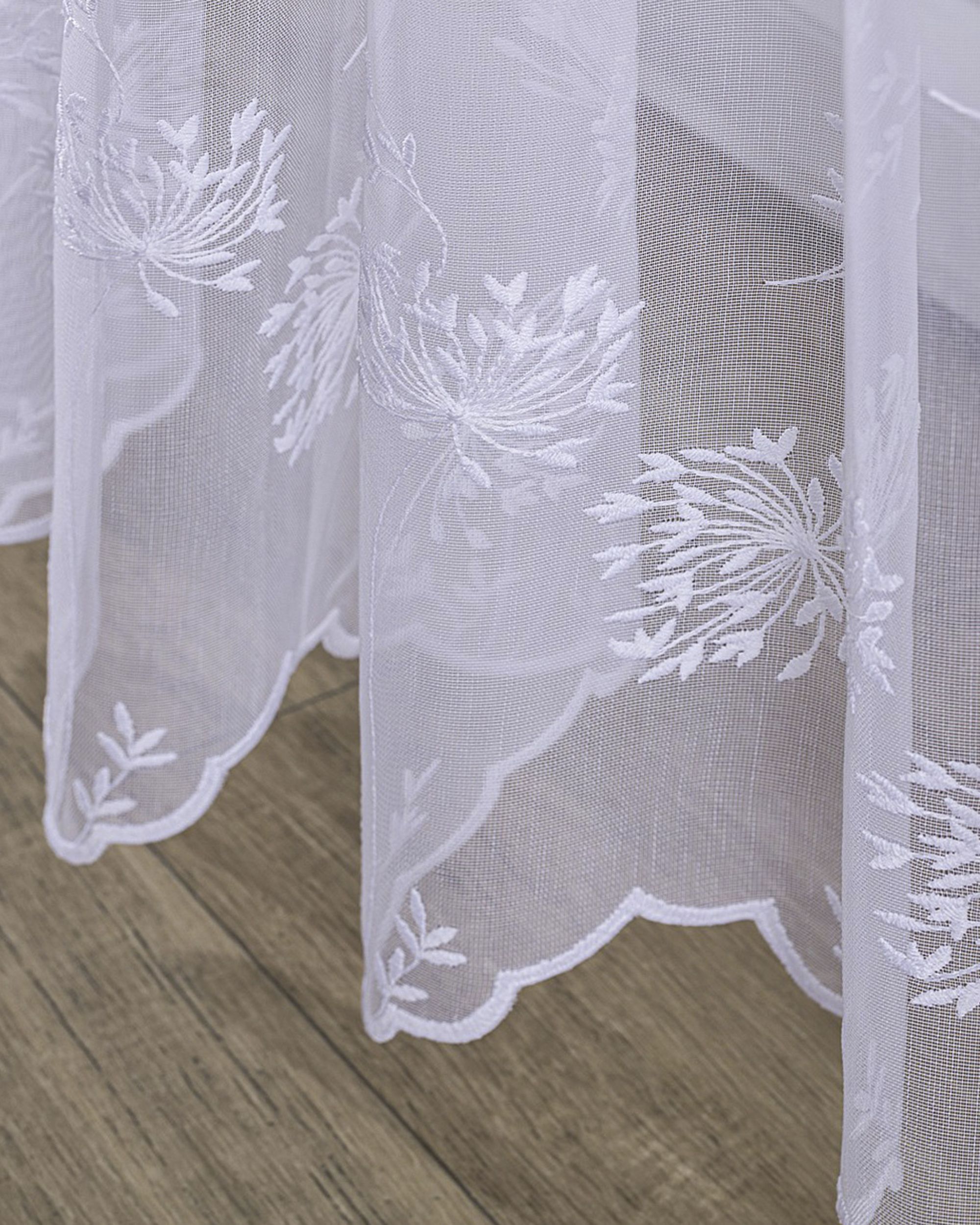 Gardine mit flämischen 2-er Falten Farbe weiß Stoff halbtransparent, strukturiert, gemustert (hover)