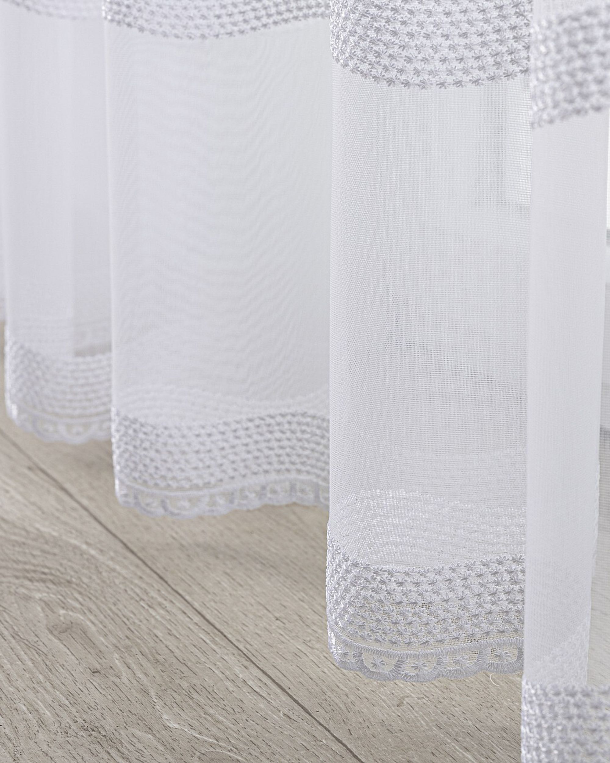 Gardine mit flämischen 2-er Falten Farbe weiß Stoff halbtransparent, strukturiert, gemustert (hover)