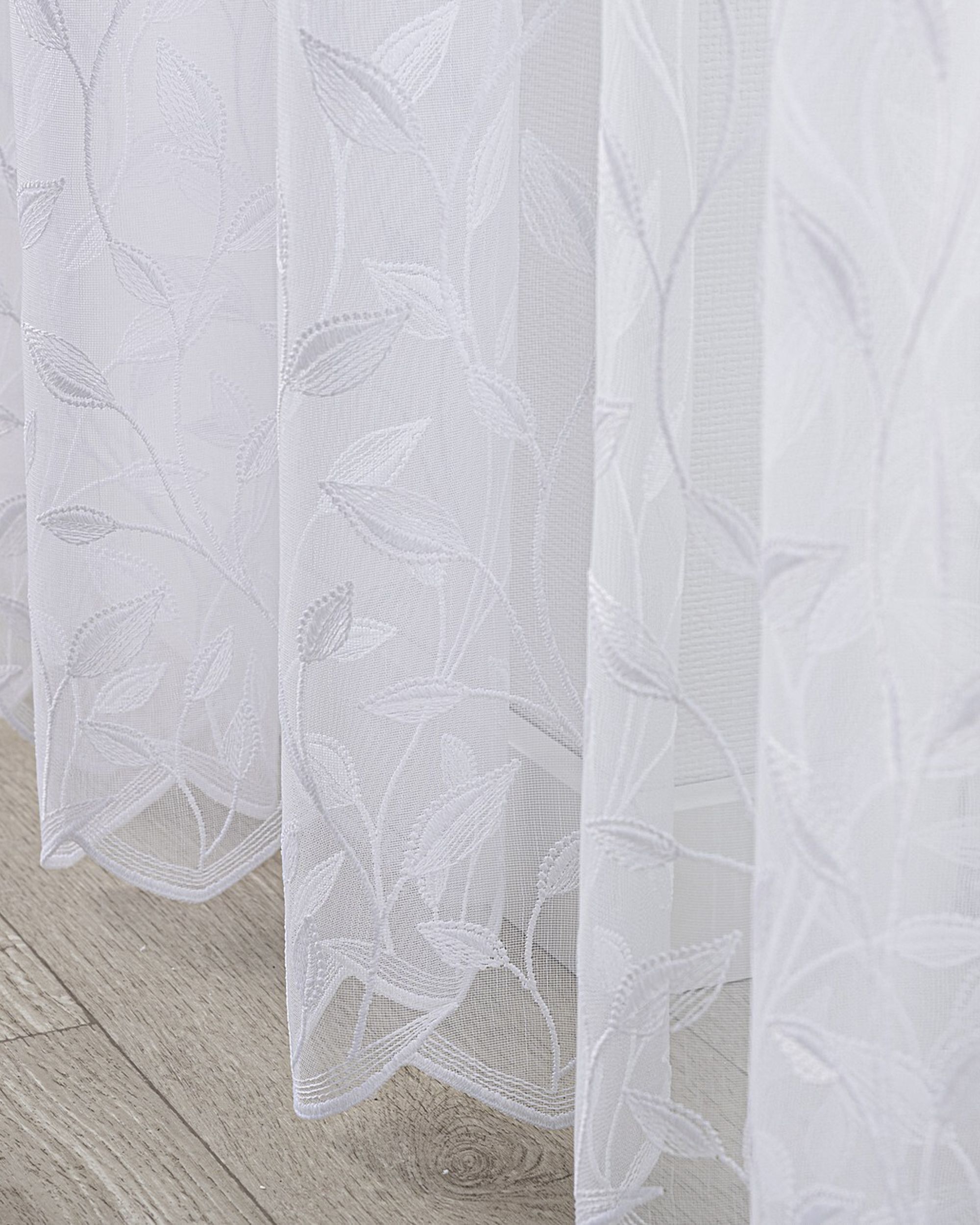 Gardine mit flämischen 2-er Falten Farbe weiß Stoff halbtransparent, strukturiert, gemustert (hover)