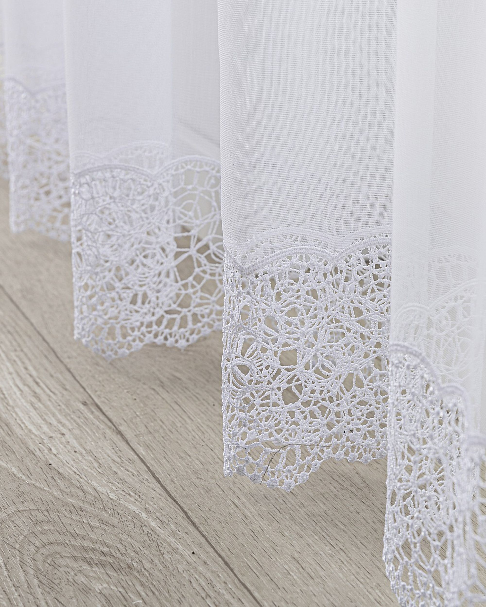 Gardine mit flämischen 2-er Falten Farbe weiß Stoff halbtransparent, strukturiert, gemustert (hover)