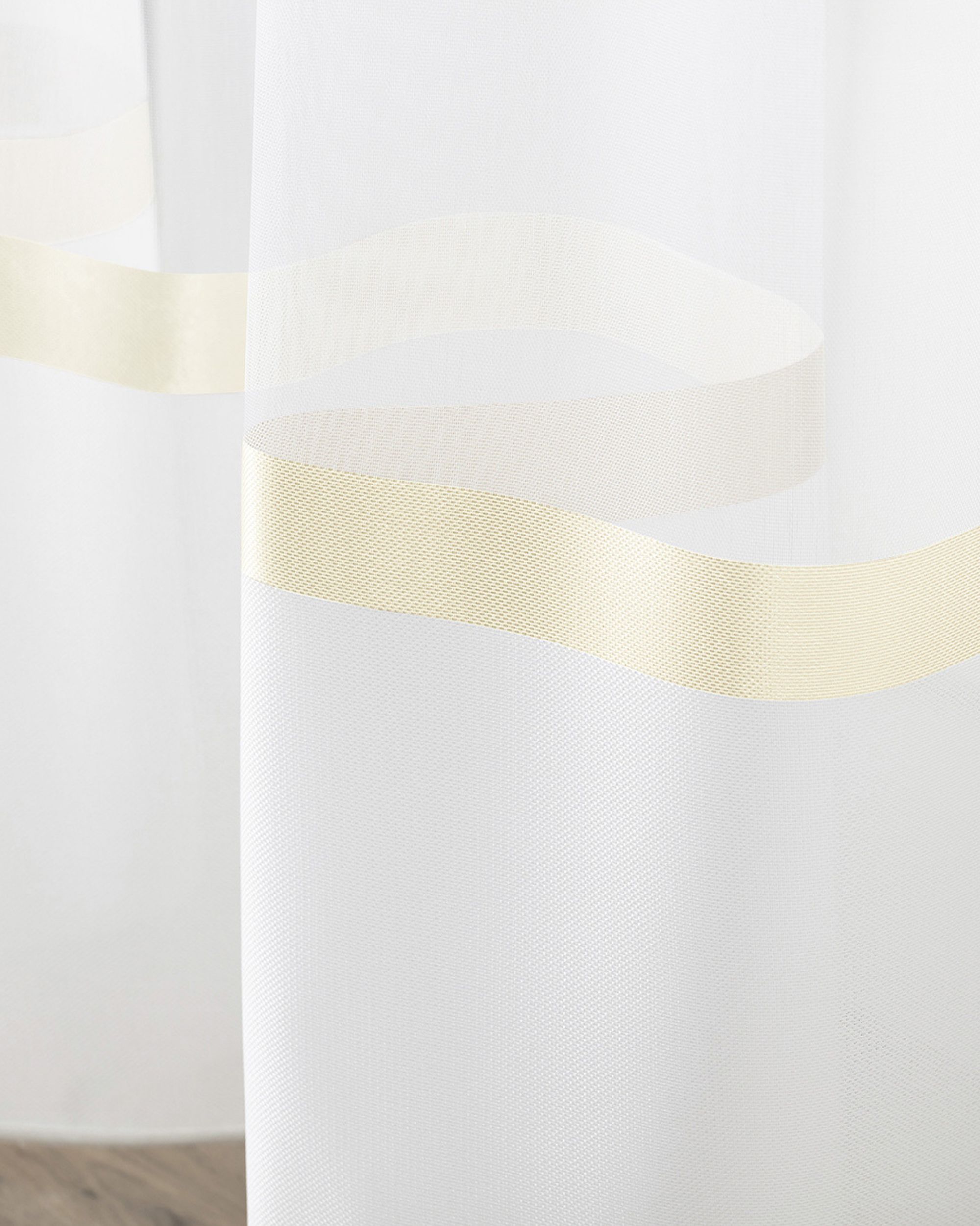 Gardine mit flämischen 2-er Falten Farbe creme Stoff halbtransparent (hover)