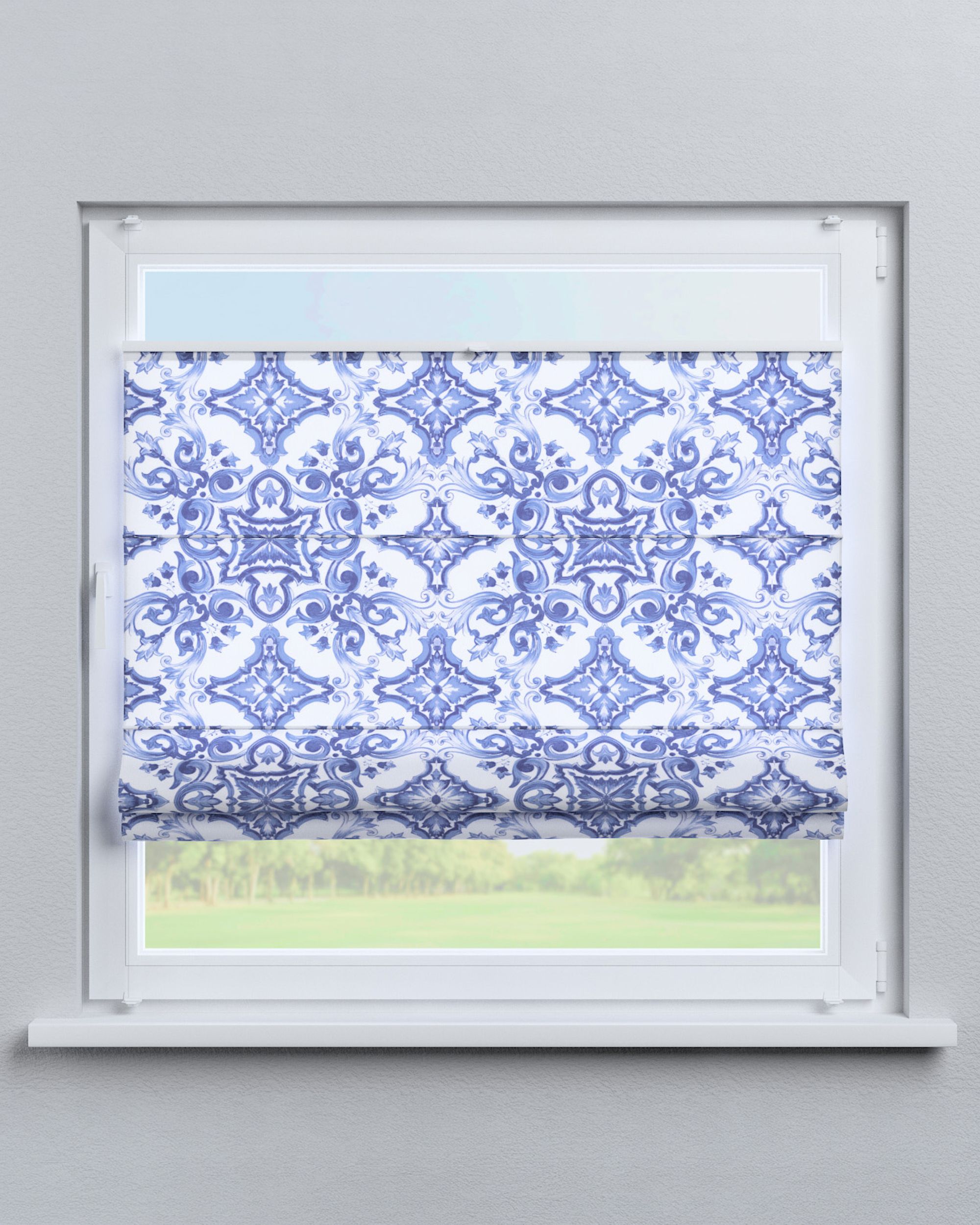Flexibles Raffrollo Sizilien Farbe blau Stoff gemustert (hover)