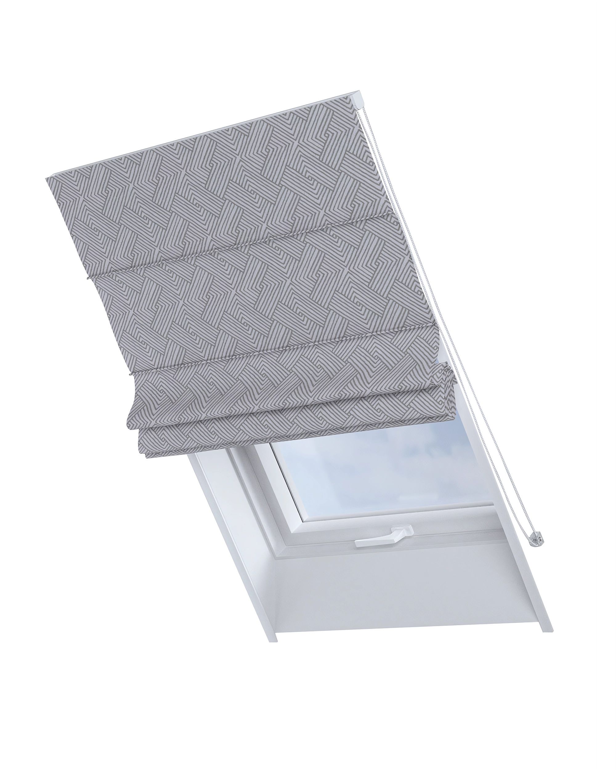 Dachfenster-Raffrollo Rimini Farbe silbern Stoff strukturiert, gemustert