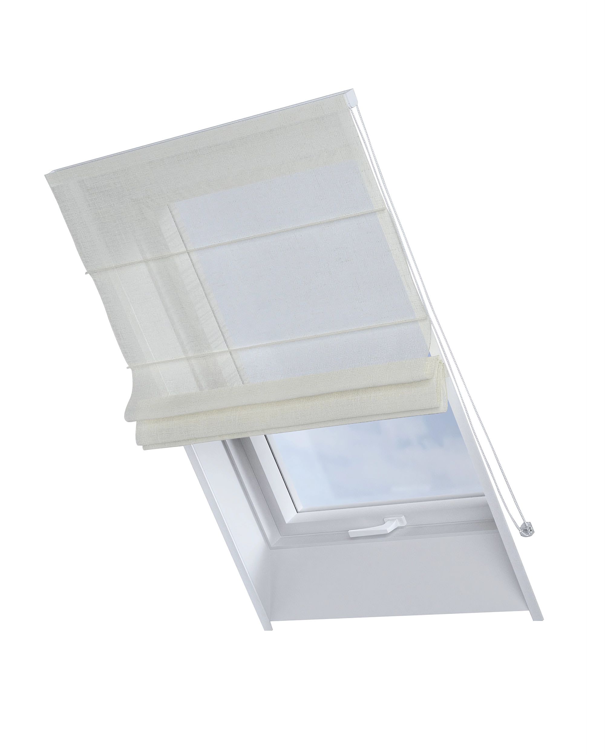 Dachfenster-Raffrollo Rimini Farbe weiß Stoff halbtransparent, glänzend, strukturiert