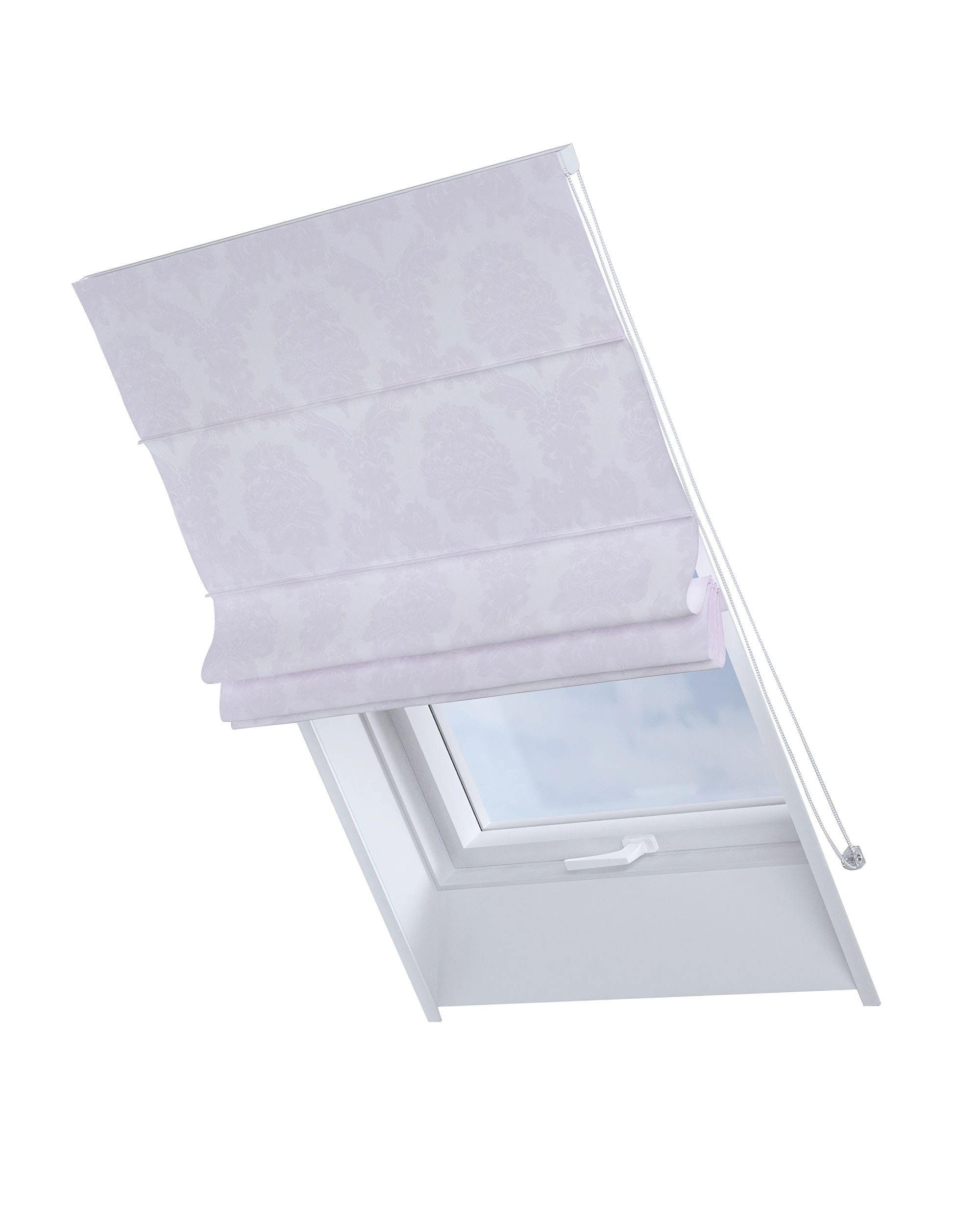 Dachfenster-Raffrollo Rimini Farbe weiß Stoff glänzend, strukturiert, gemustert