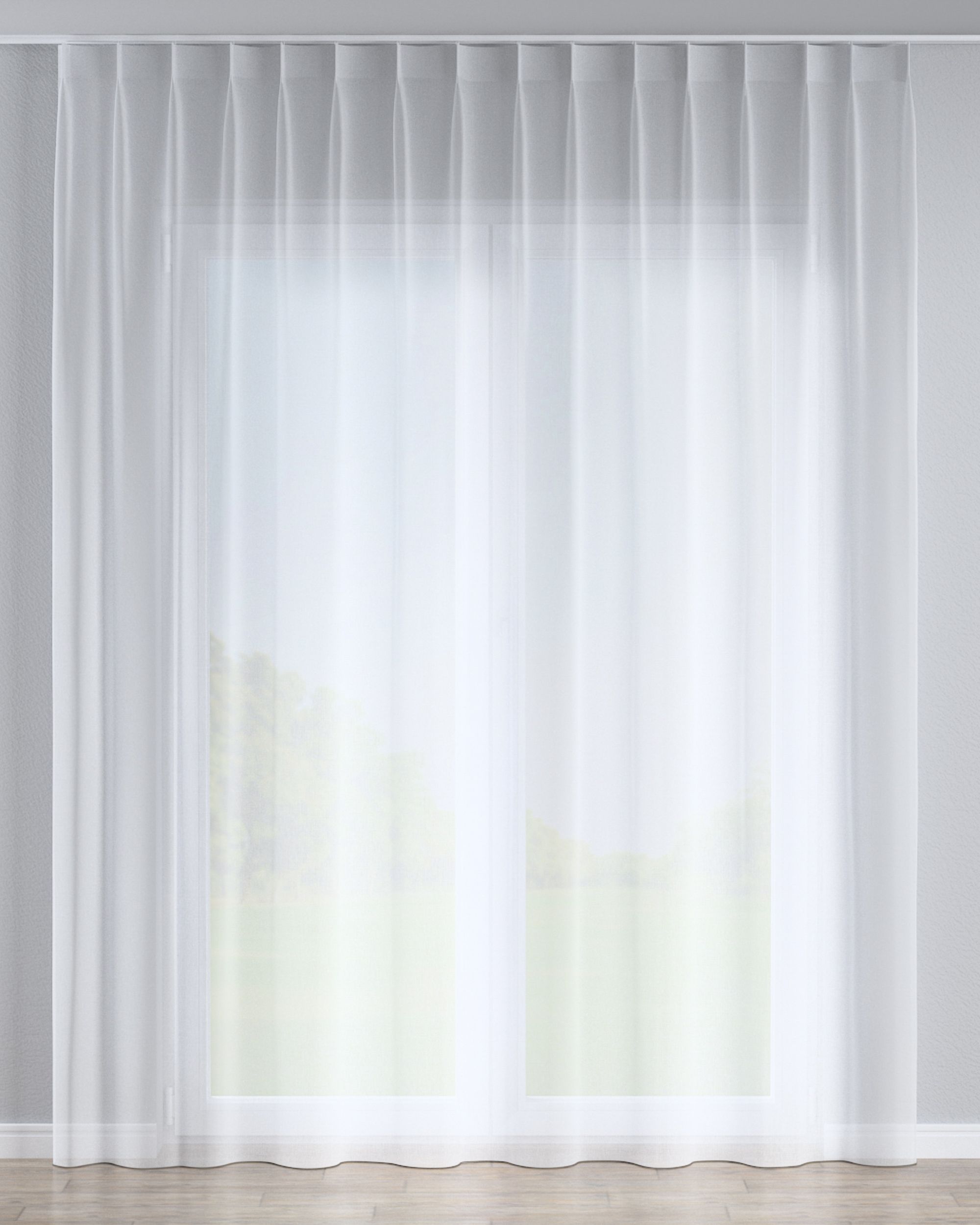 Gardine mit flämischen 1-er Falten Farbe weiß Stoff halbtransparent, strukturiert