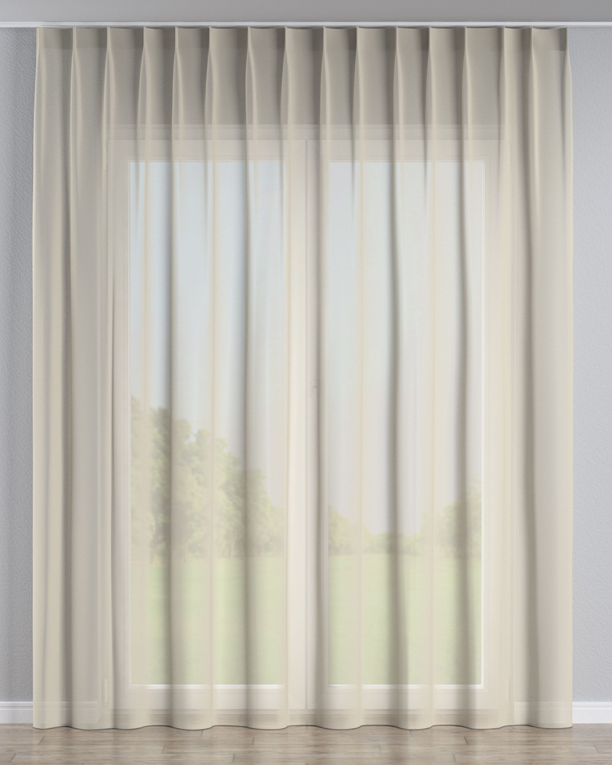 Gardine mit flämischen 1-er Falten Farbe beige Stoff halbtransparent, strukturiert
