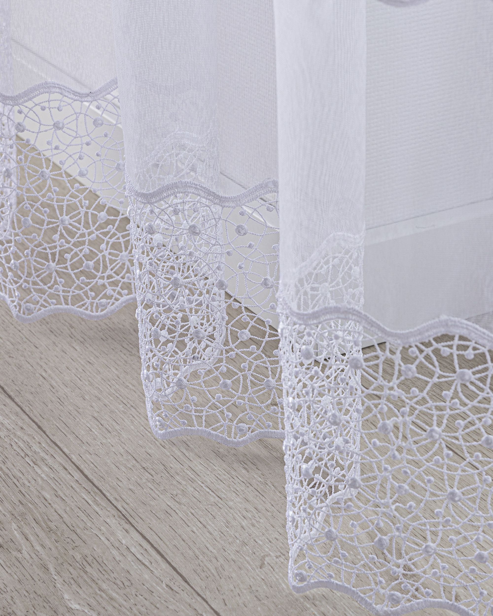 Gardine mit flämischen 1-er Falten Farbe weiß Stoff halbtransparent, strukturiert, gemustert (hover)