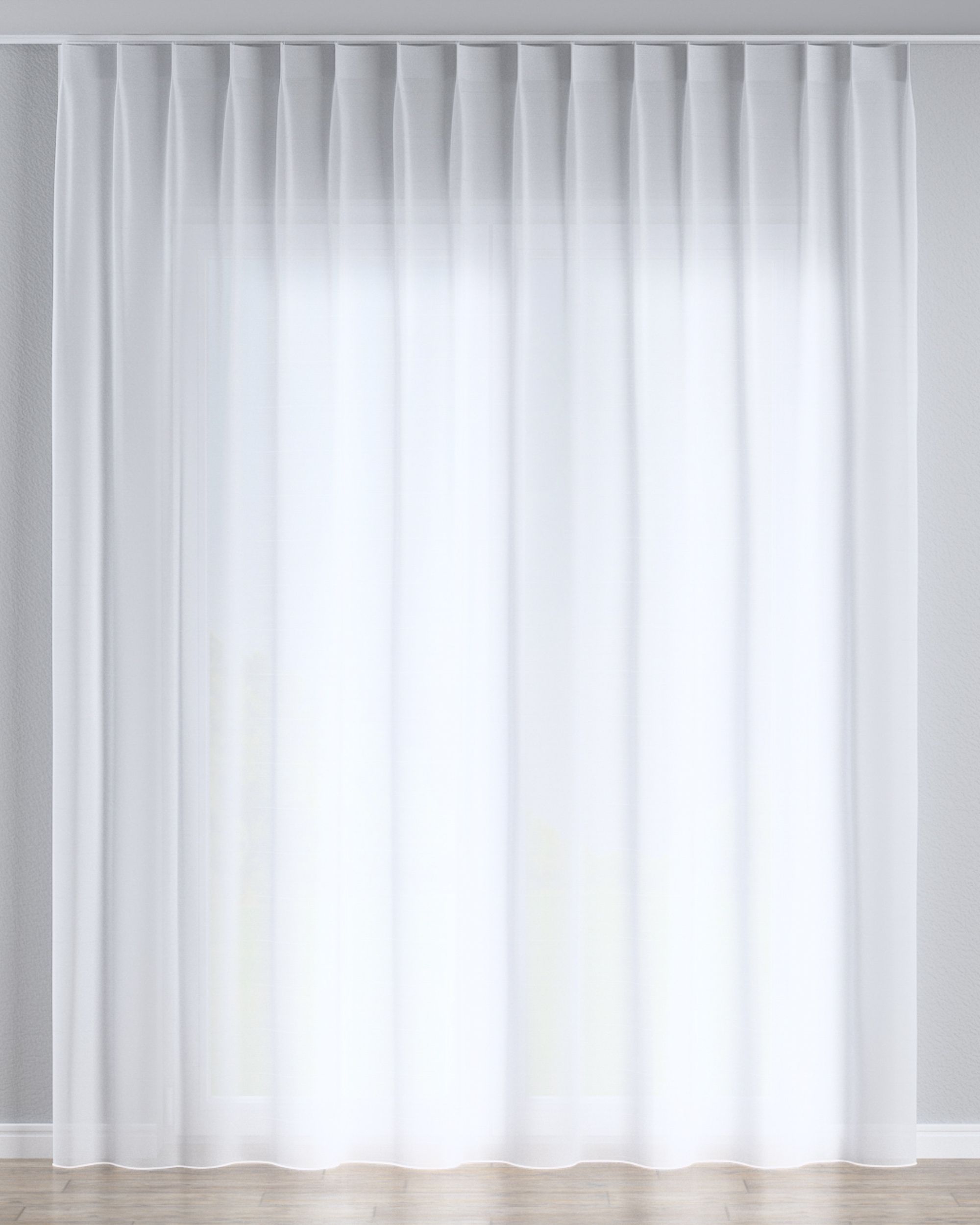 Gardine mit flämischen 1-er Falten Farbe weiß Stoff halbtransparent, glänzend