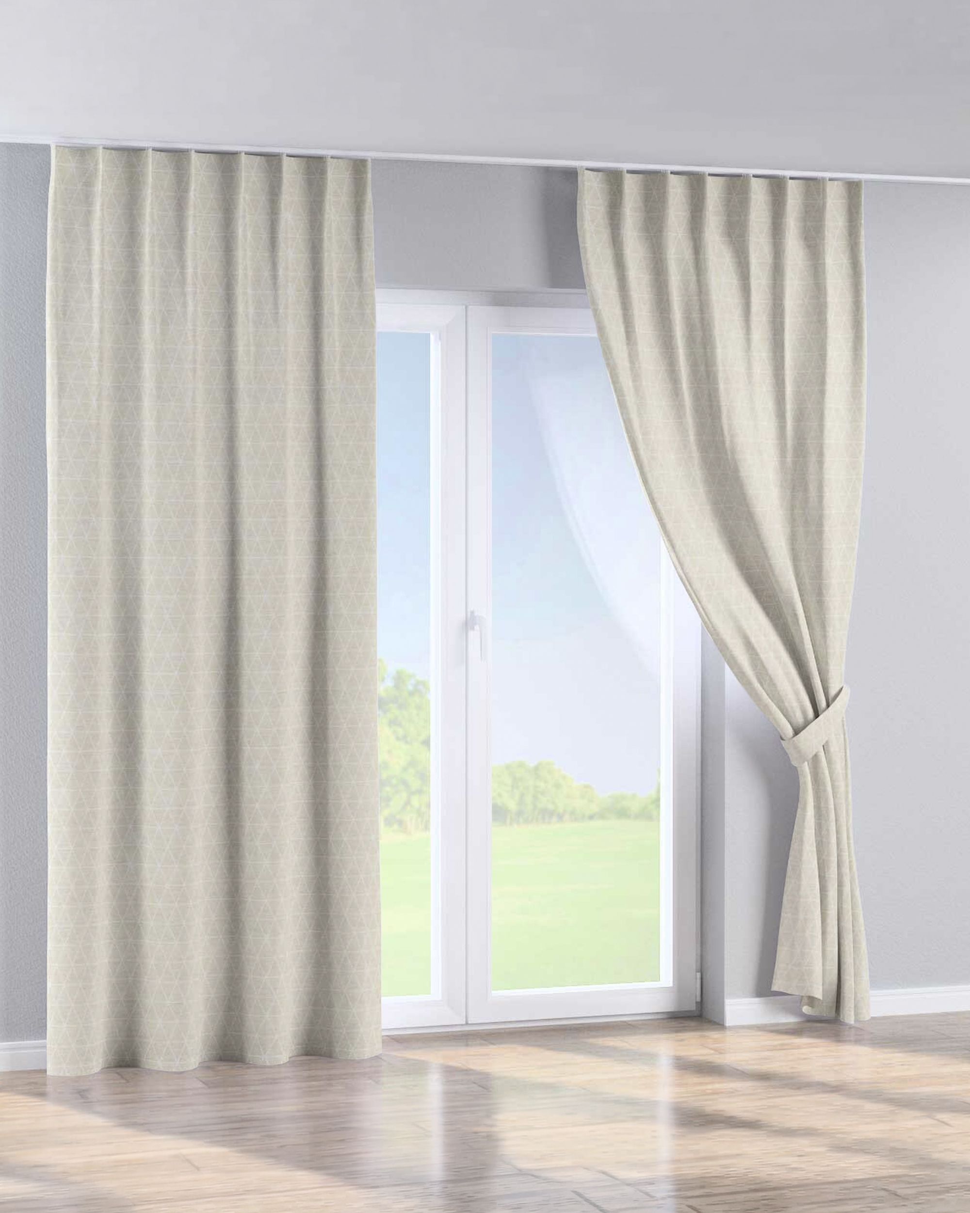 Vorhang mit flämischen 1-er Falten Farbe beige Stoff strukturiert, gemustert (hover)