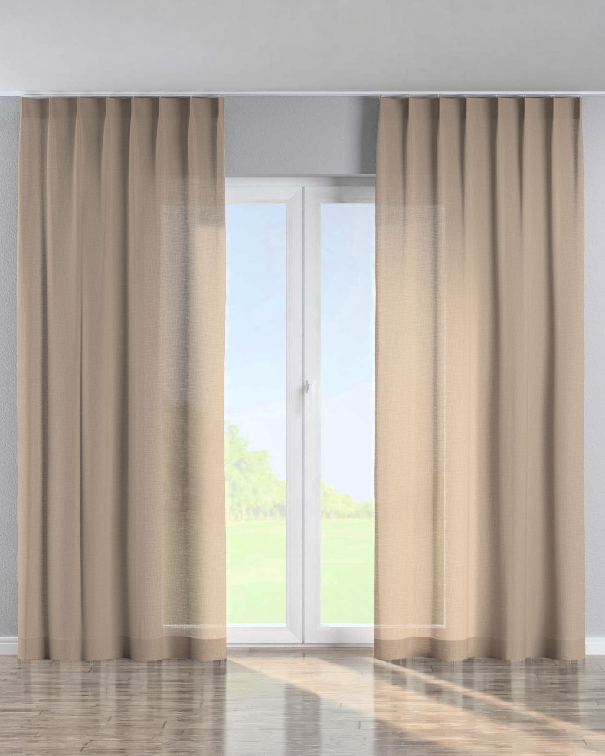 Vorhang mit flämischen 1-er Falten Farbe beige Stoff strukturiert