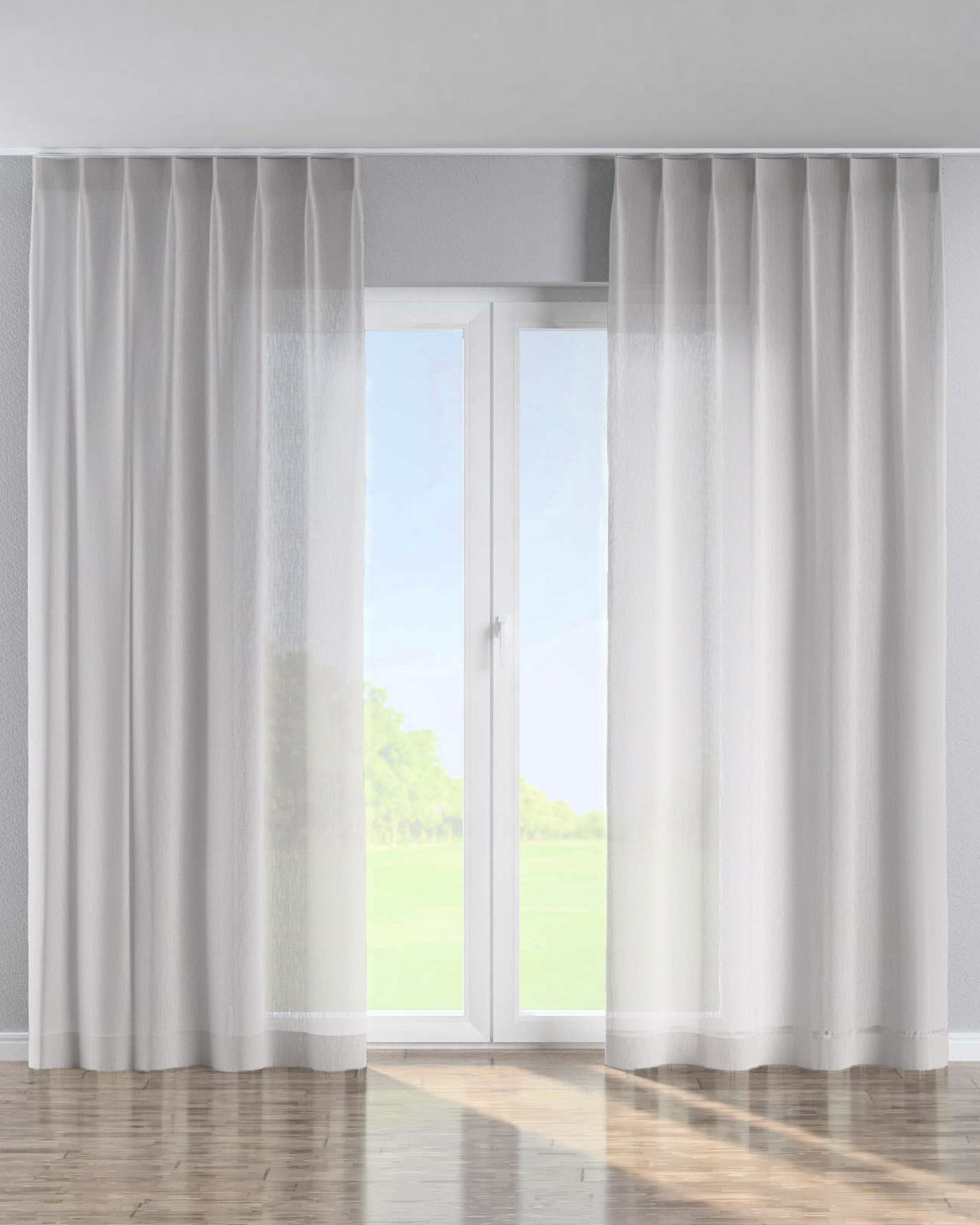 Vorhang mit flämischen 1-er Falten Farbe beige Stoff halbtransparent, strukturiert