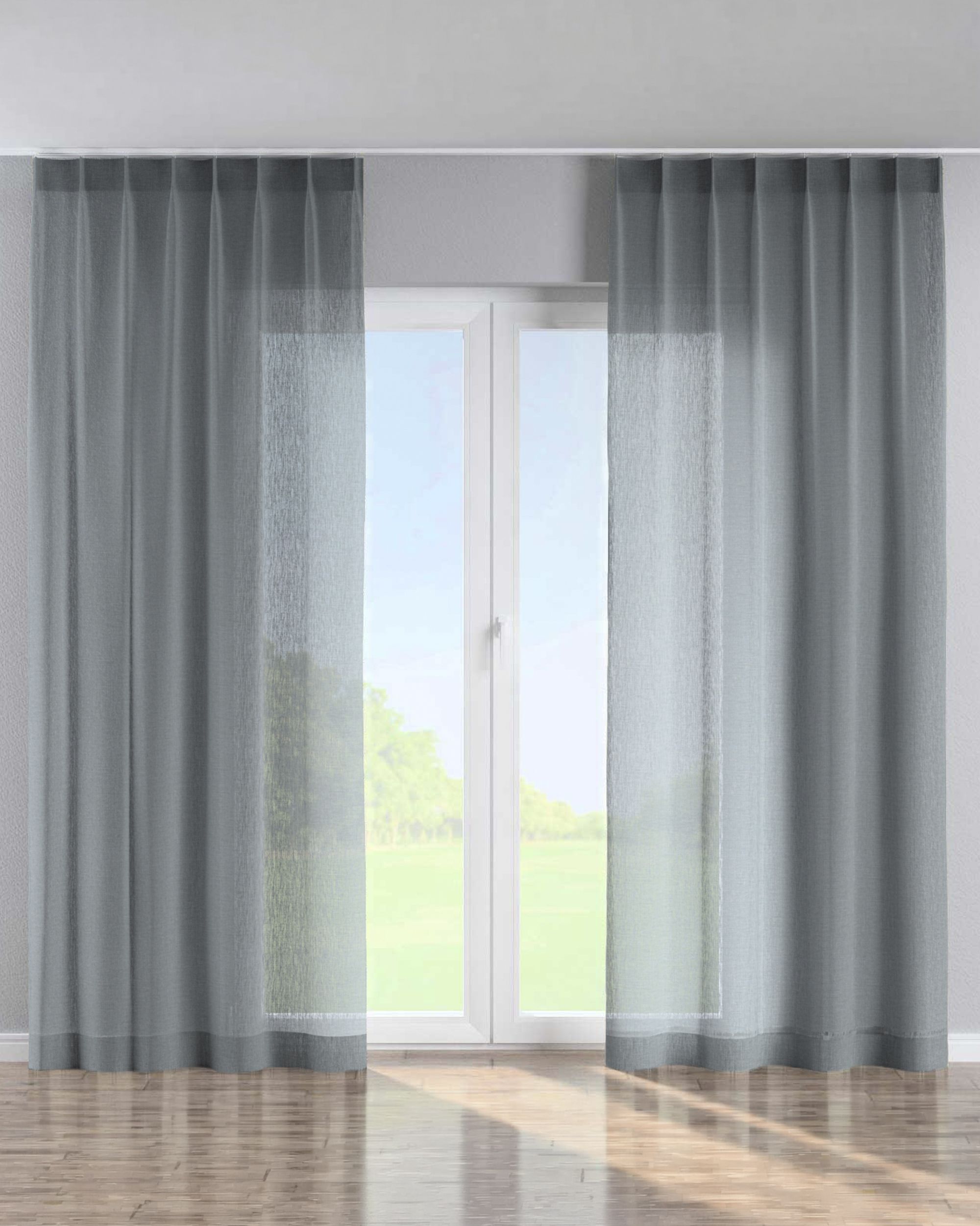 Vorhang mit flämischen 1-er Falten Farbe grün Stoff halbtransparent, strukturiert