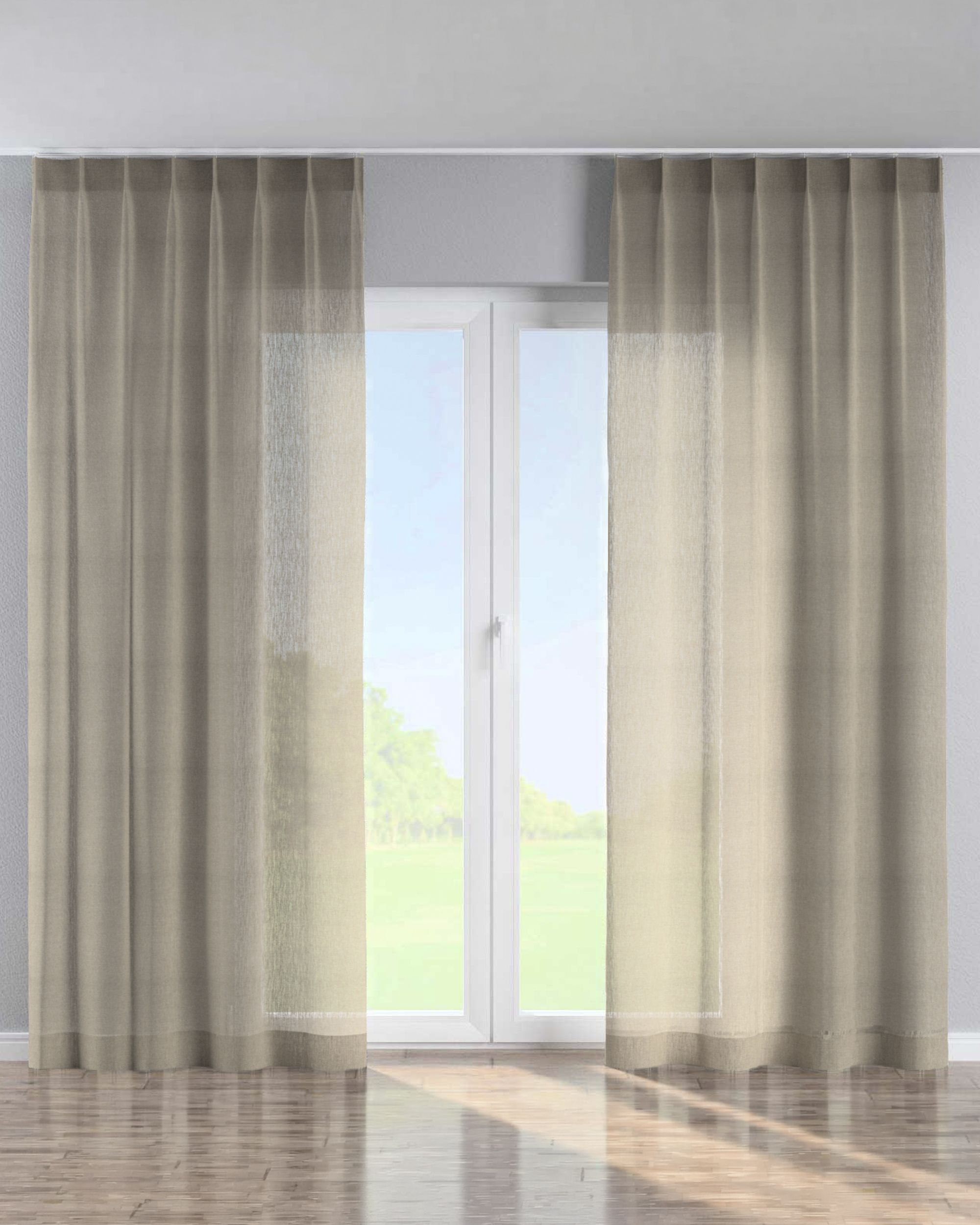 Vorhang mit flämischen 1-er Falten Farbe beige Stoff halbtransparent, strukturiert