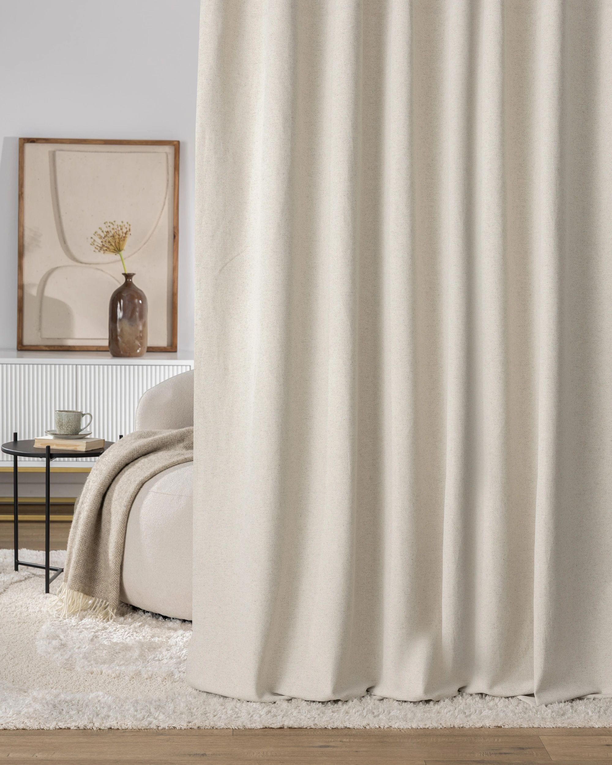 Vorhang mit flämischen 1-er Falten Farbe beige Stoff strukturiert (hover)