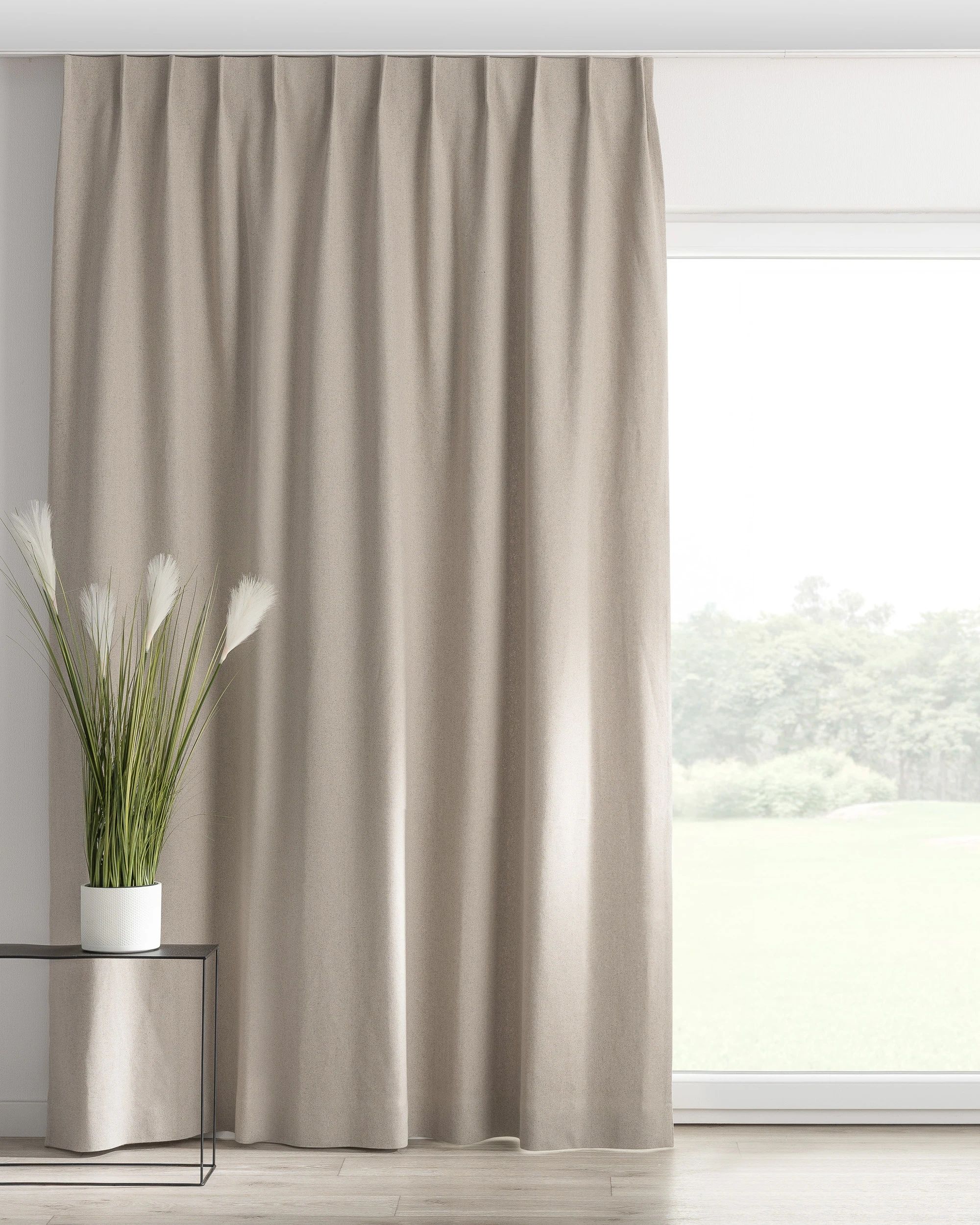 Vorhang mit flämischen 1-er Falten Farbe beige Stoff strukturiert