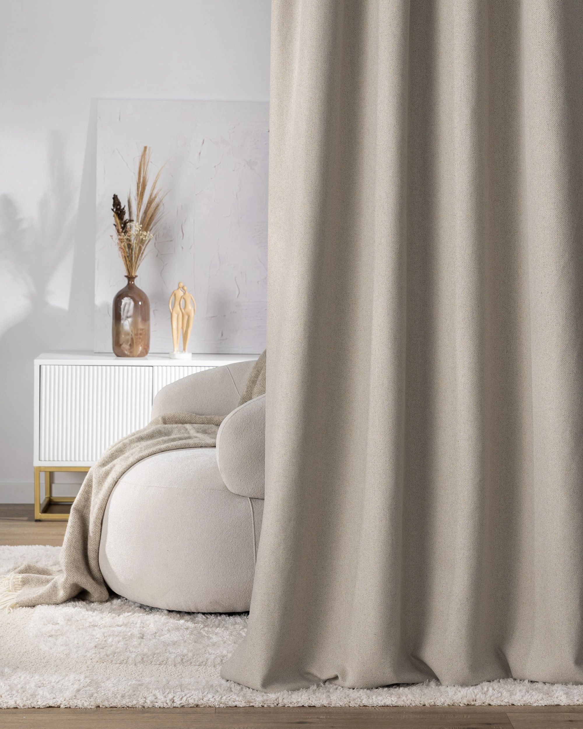 Vorhang mit flämischen 1-er Falten Farbe beige Stoff strukturiert (hover)