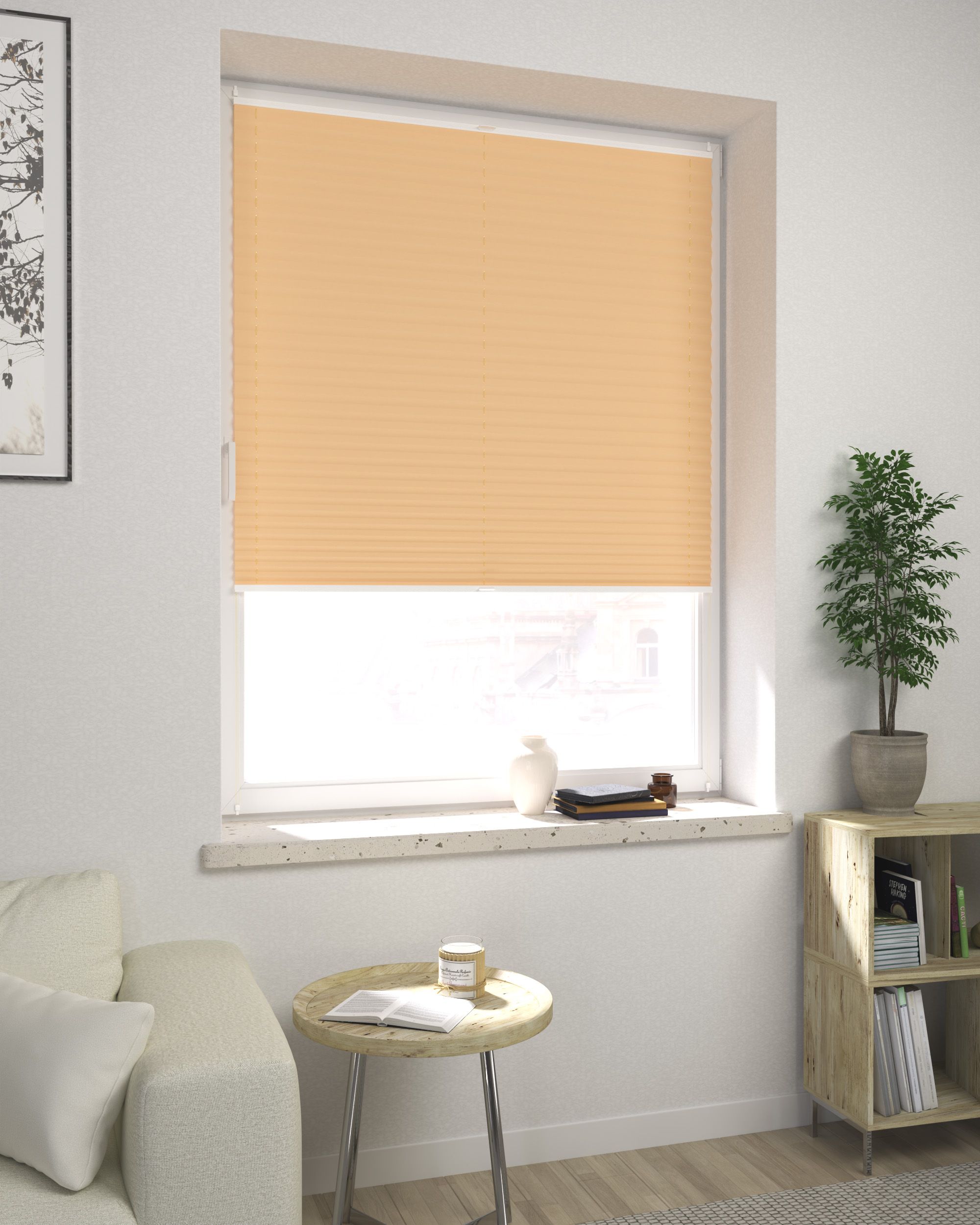 Plissee Harmonica Farbe beige Stoff halbtransparent