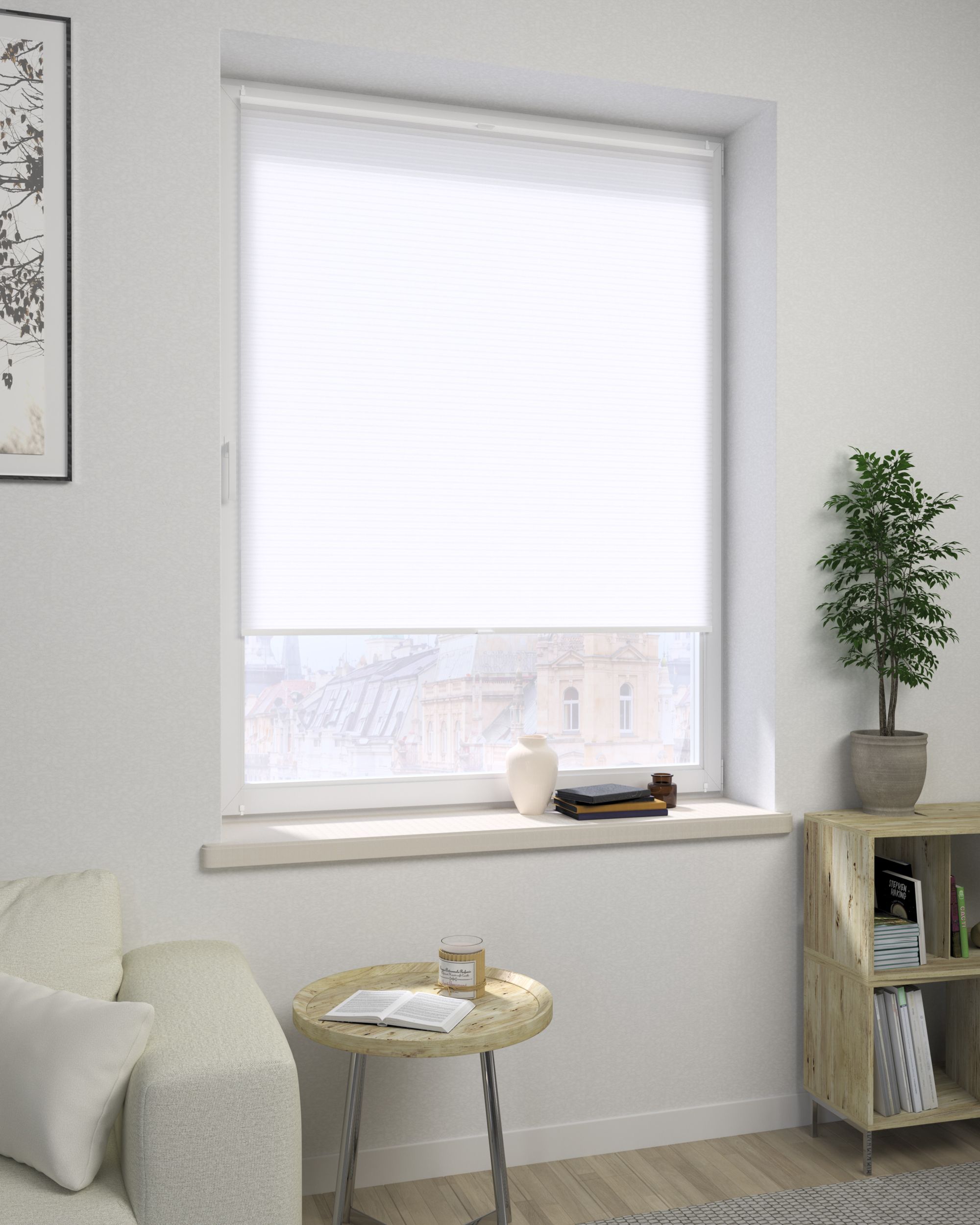 Plissee Honeycomb Farbe weiß Stoff halbtransparent