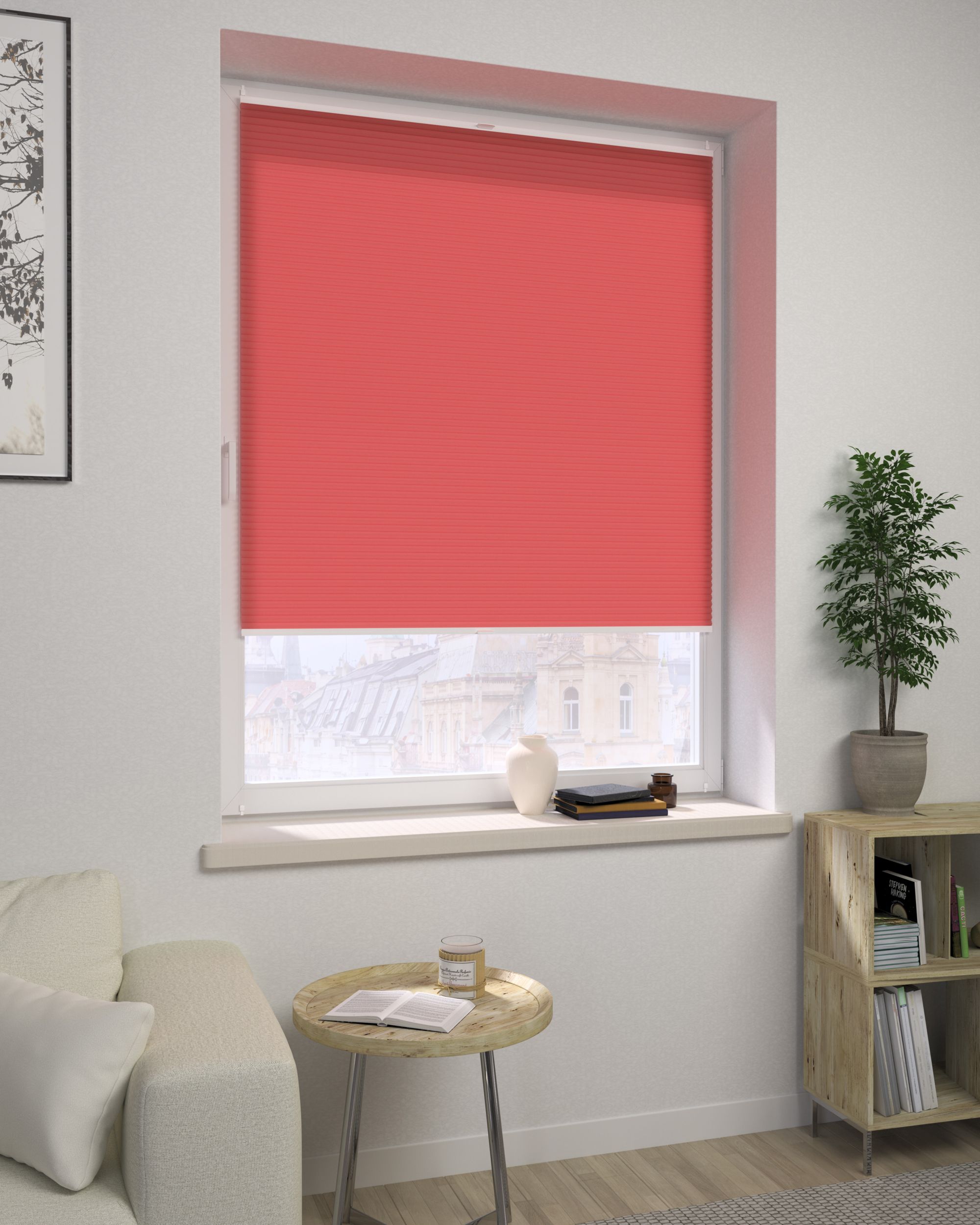 Plissee Honeycomb Farbe rot Stoff halbtransparent