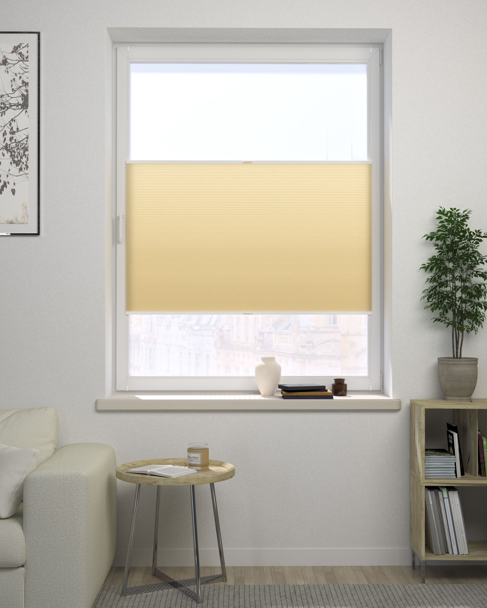 Plissee Honeycomb Farbe gelb Stoff halbtransparent (hover)