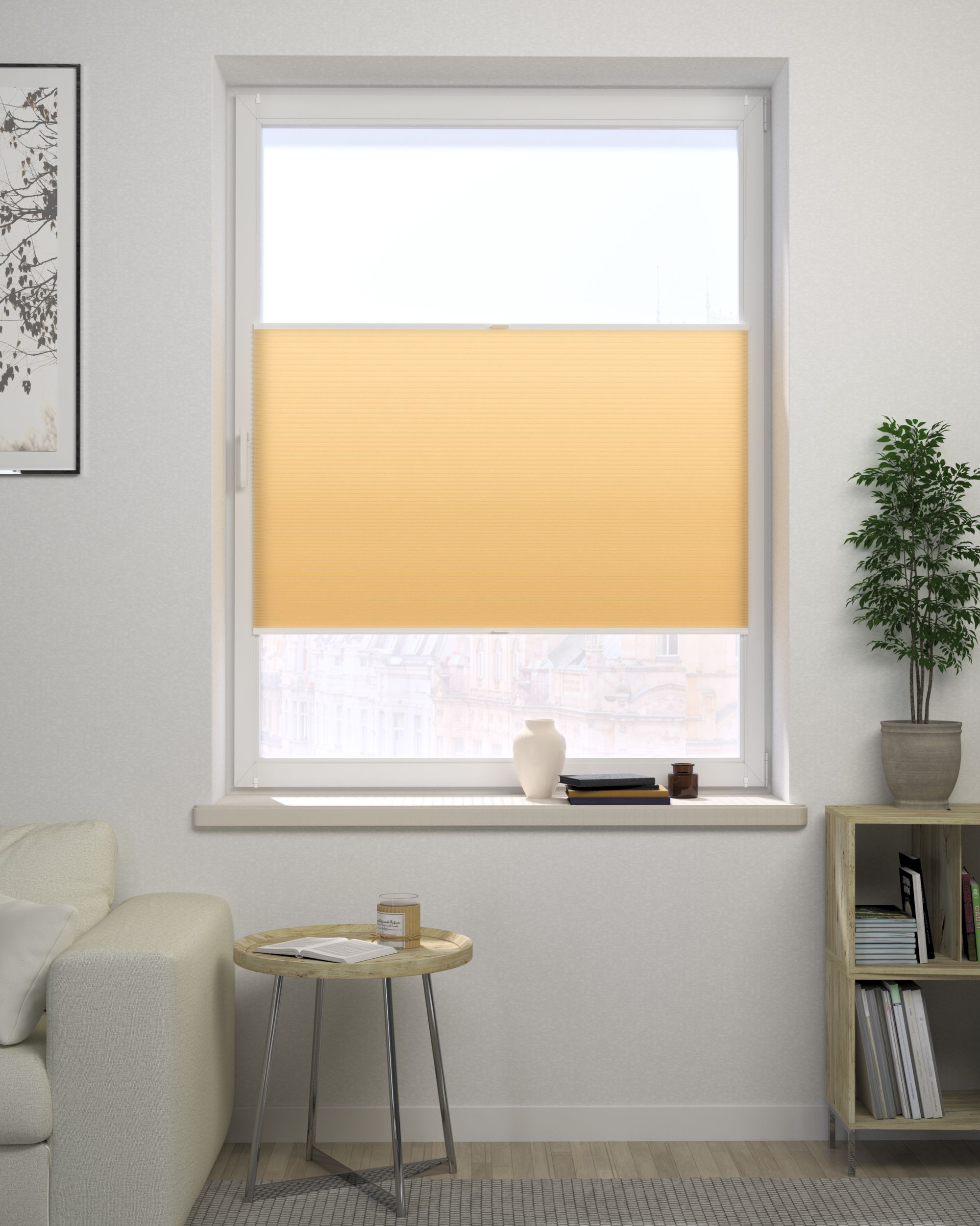 Plissee Honeycomb Farbe beige Stoff halbtransparent (hover)