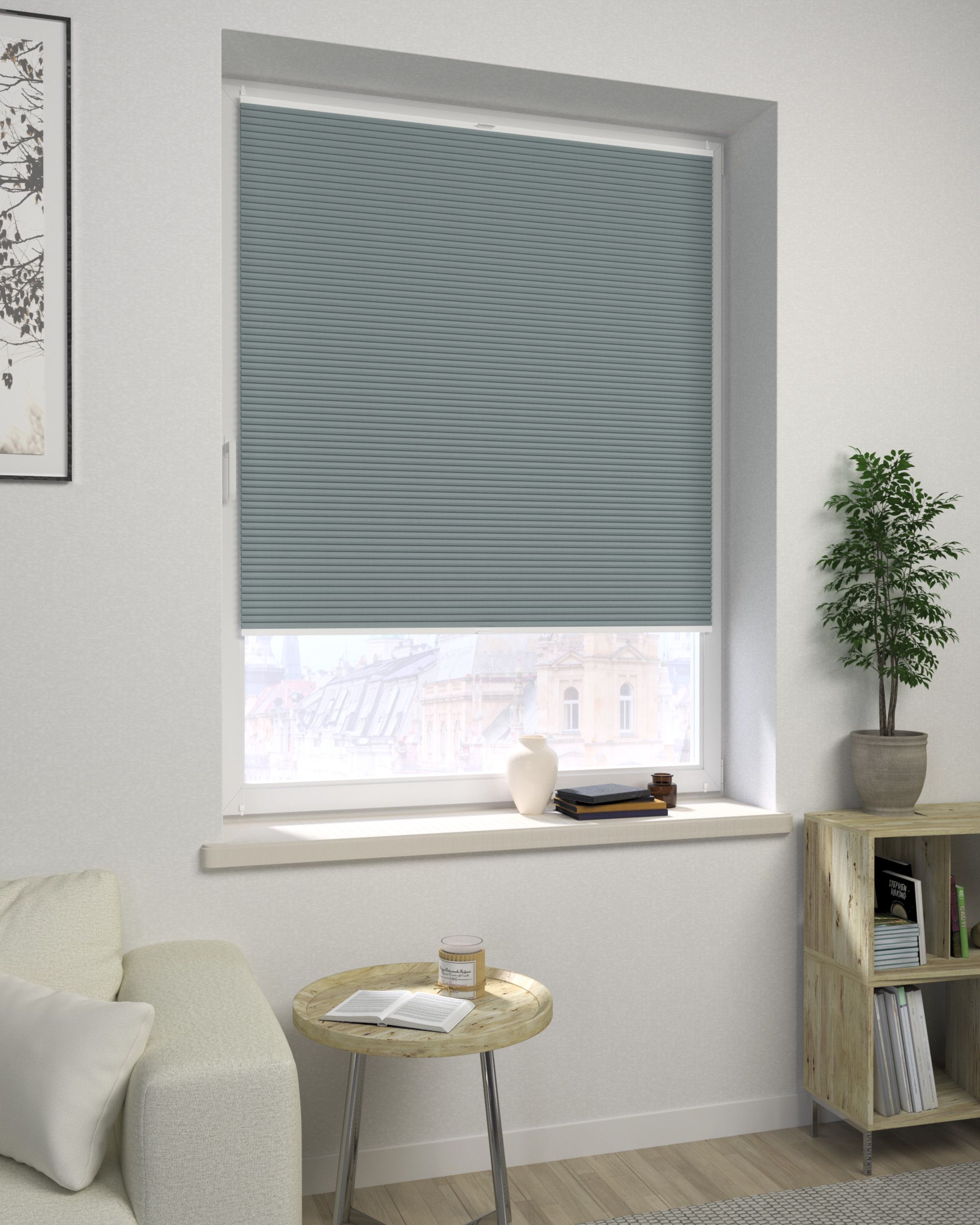 Plissee Honeycomb Farbe blau Stoff lichtreflektierend, verdunkelnd