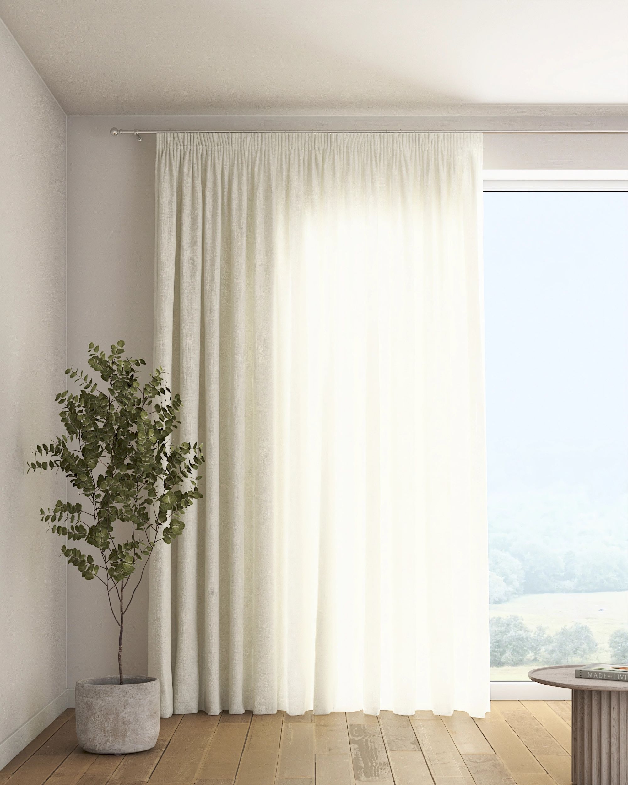 Vorhang mit Kräuselband Farbe weiß Stoff halbtransparent, glänzend, strukturiert