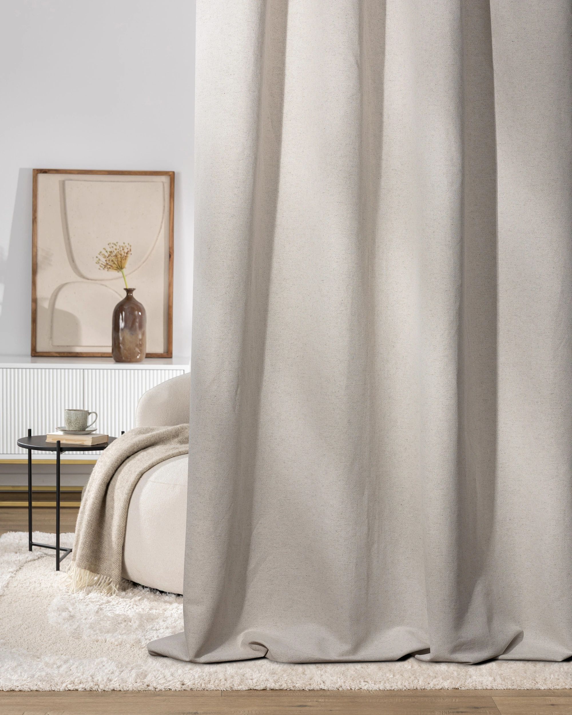 Vorhang mit Kräuselband Farbe beige Stoff strukturiert (hover)