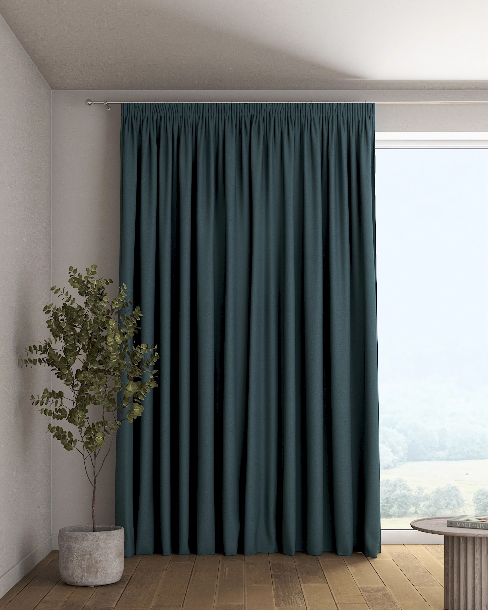 Vorhang mit Kräuselband Farbe blau Stoff strukturiert, verdunkelnd