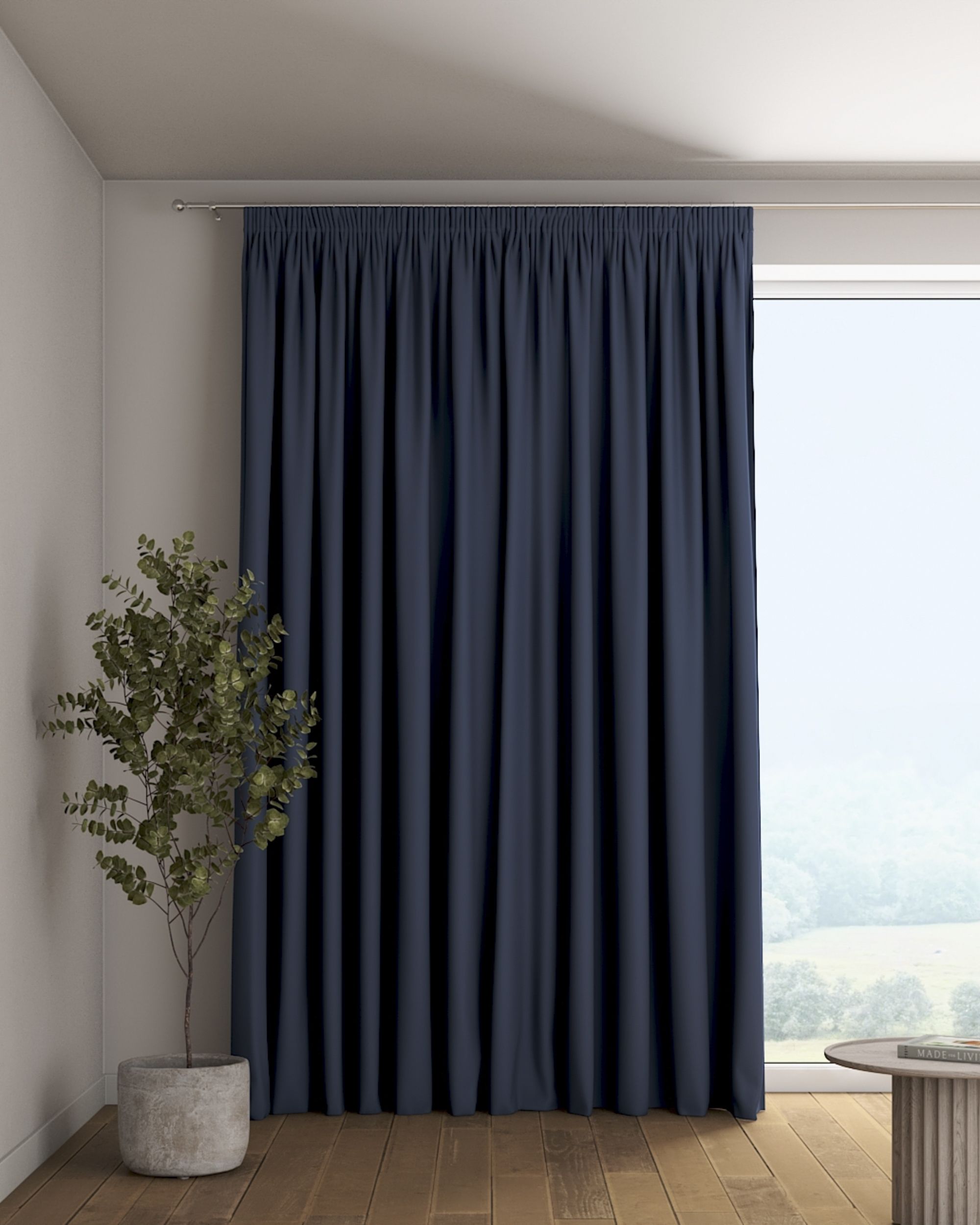 Vorhang mit Kräuselband Farbe dunkelblau Stoff verdunkelnd