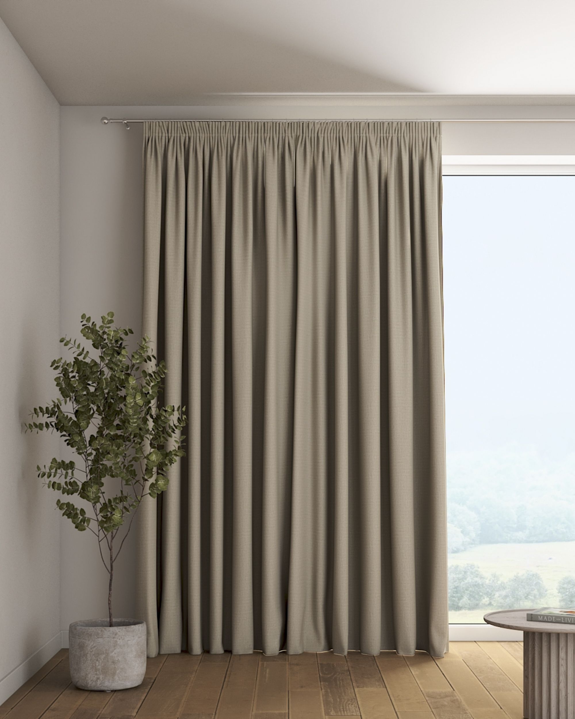 Vorhang mit Kräuselband Farbe beige Stoff strukturiert, verdunkelnd
