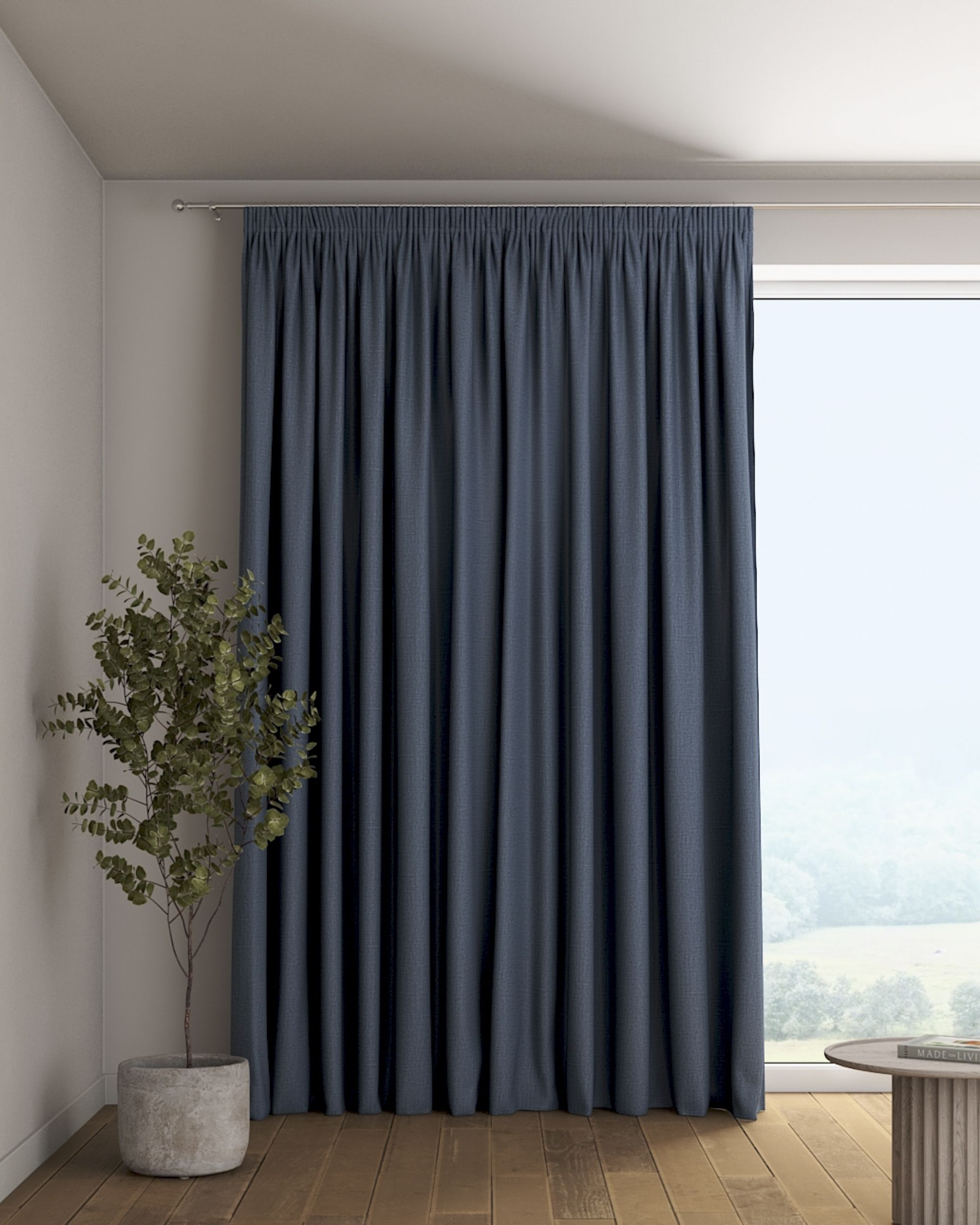 Vorhang mit Kräuselband Farbe blau Stoff strukturiert, verdunkelnd