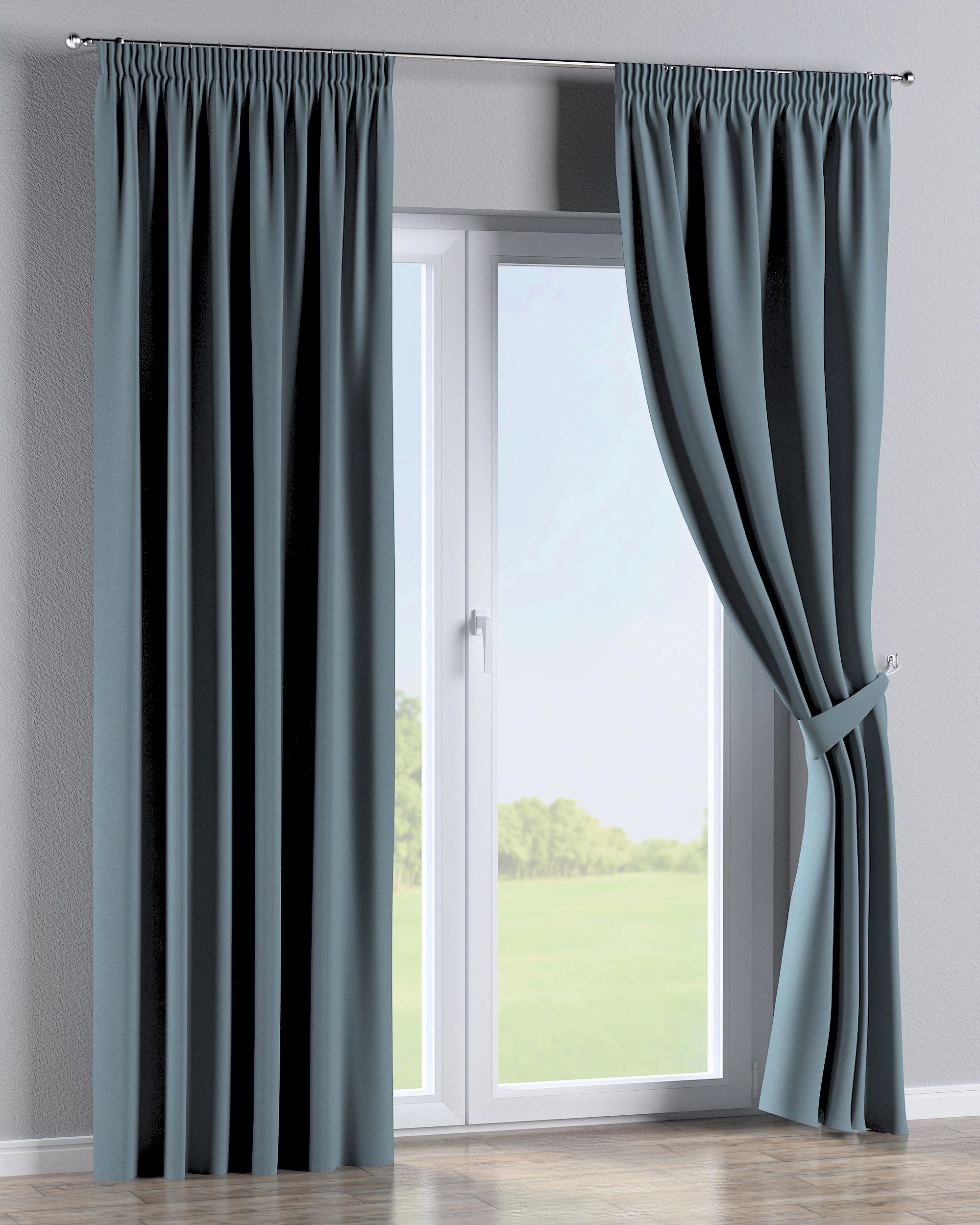 Vorhang mit Kräuselband Farbe blau Stoff strukturiert, verdunkelnd (hover)