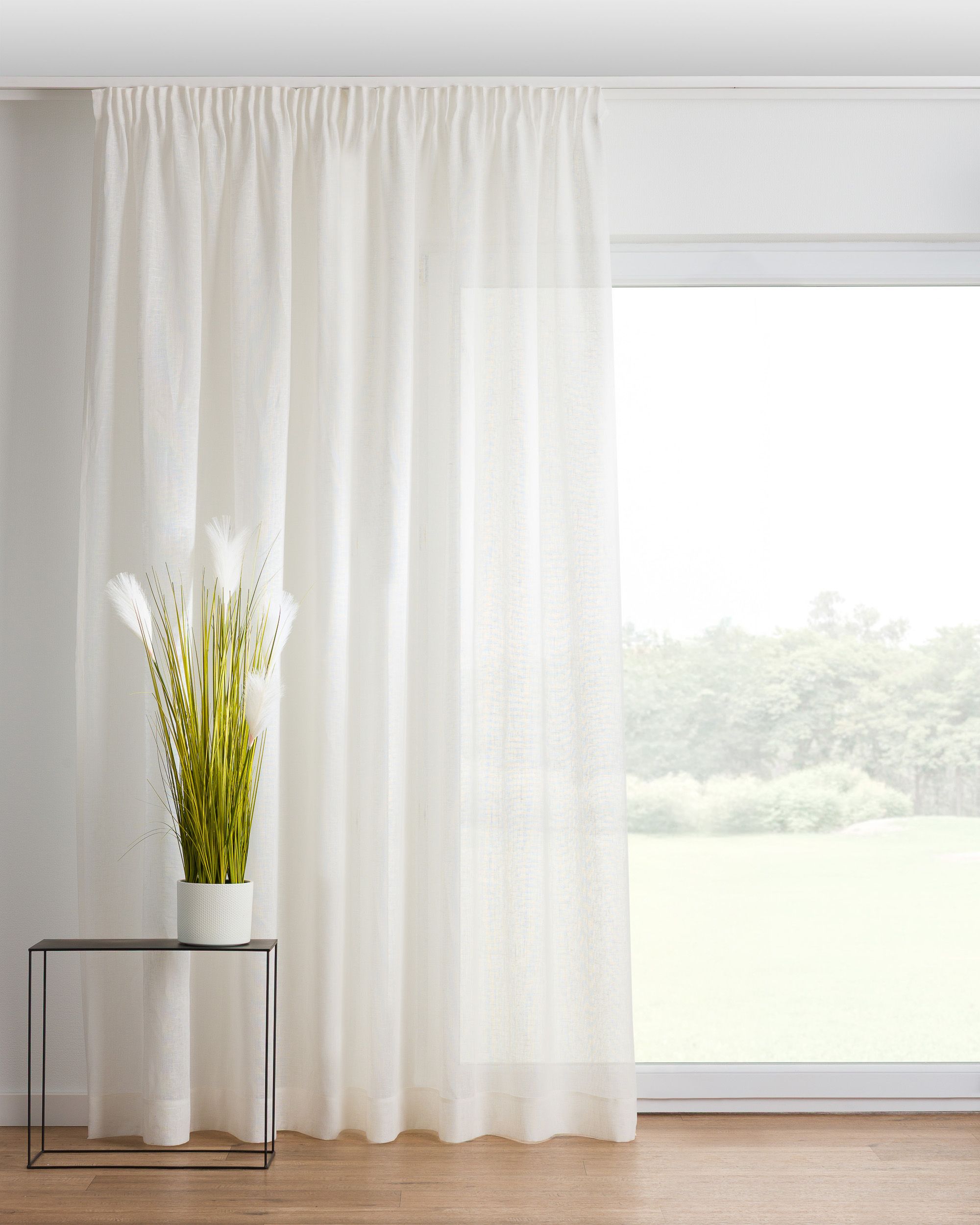 Vorhang mit Kräuselband Farbe weiß Stoff halbtransparent, strukturiert, aus leinen