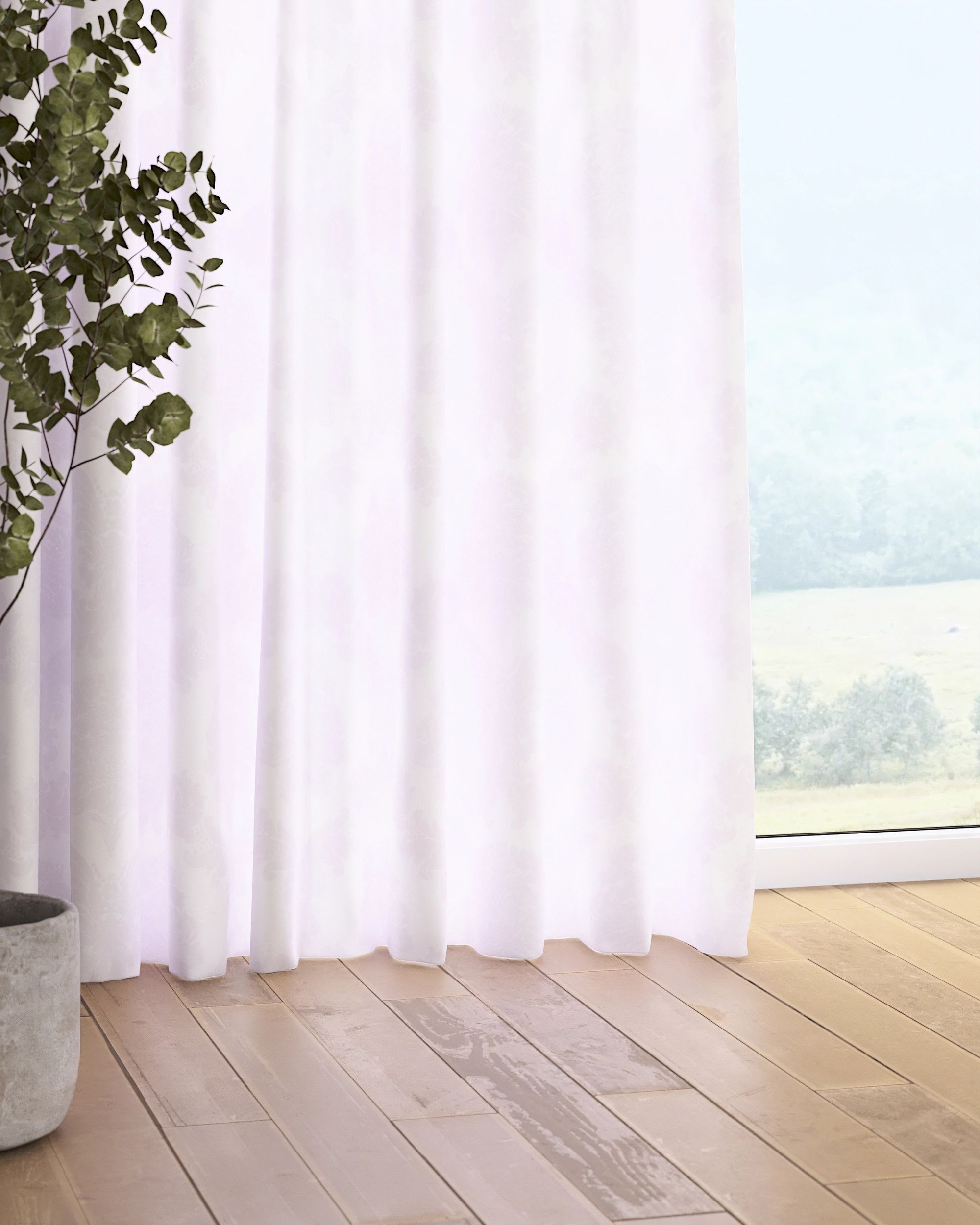 Vorhang mit Kräuselband Farbe weiß Stoff glänzend, strukturiert, gemustert (hover)