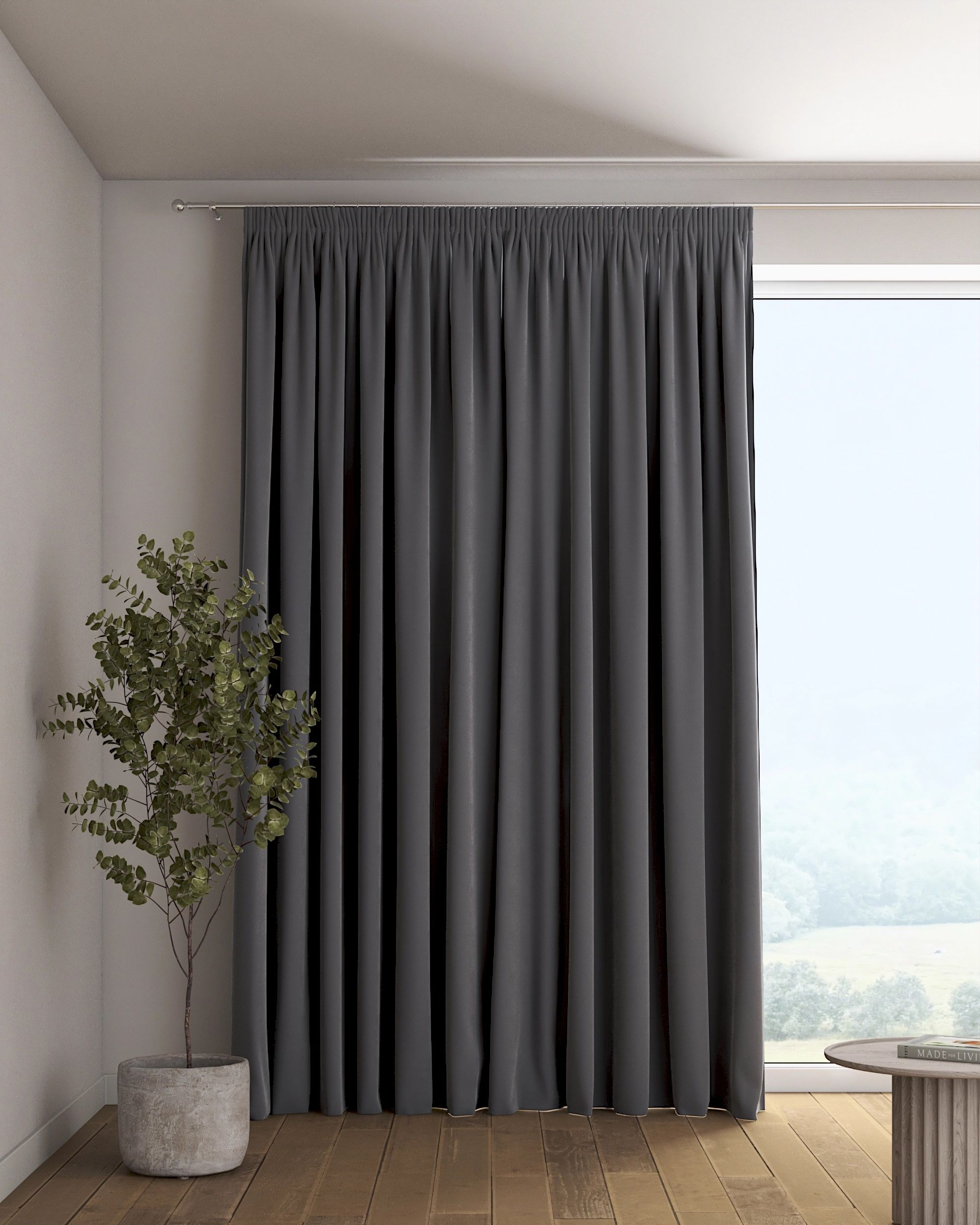 Vorhang mit Kräuselband Farbe grau Stoff glänzend, samt