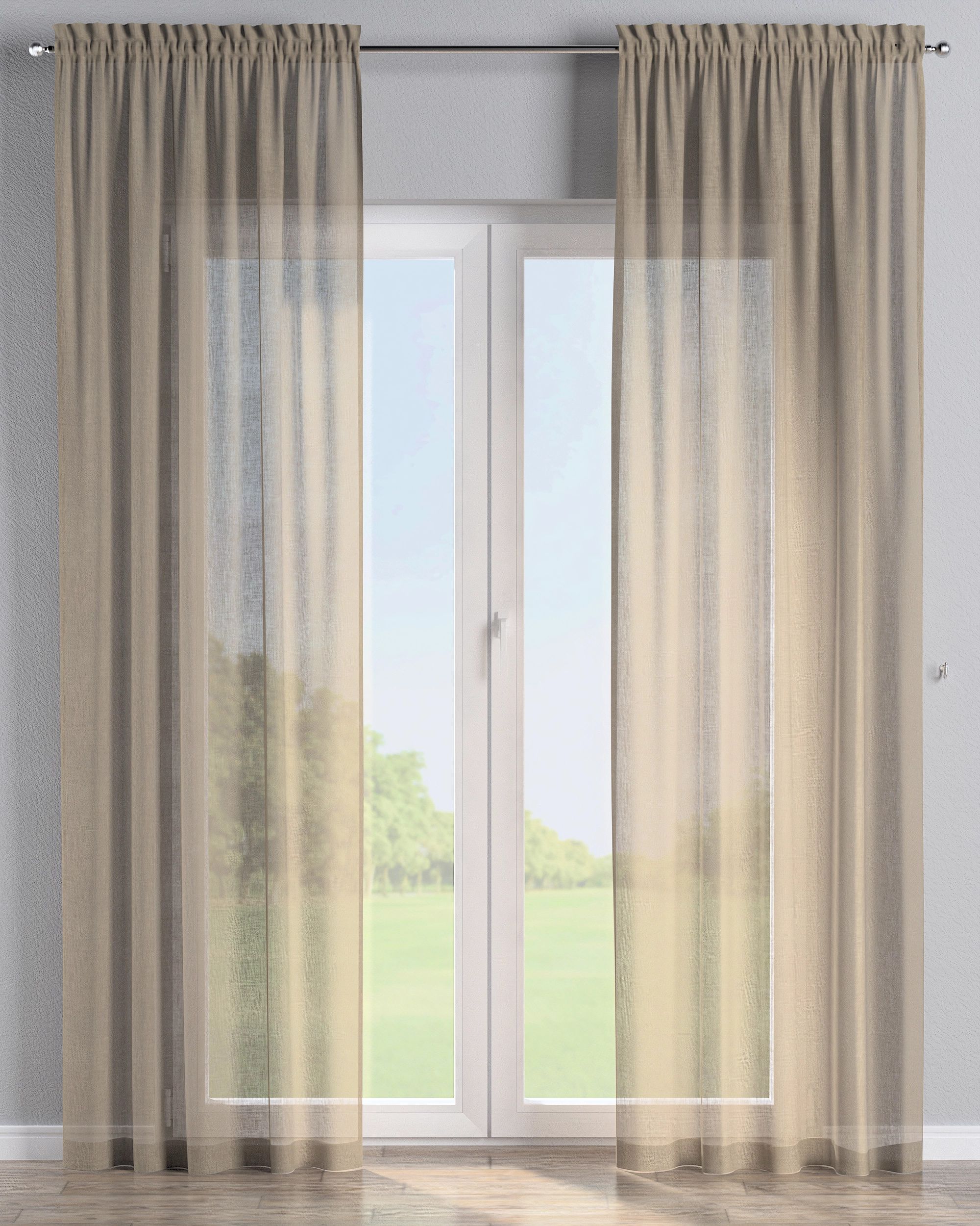 Vorhang mit Tunnel und Köpfchen Farbe beige Stoff strukturiert